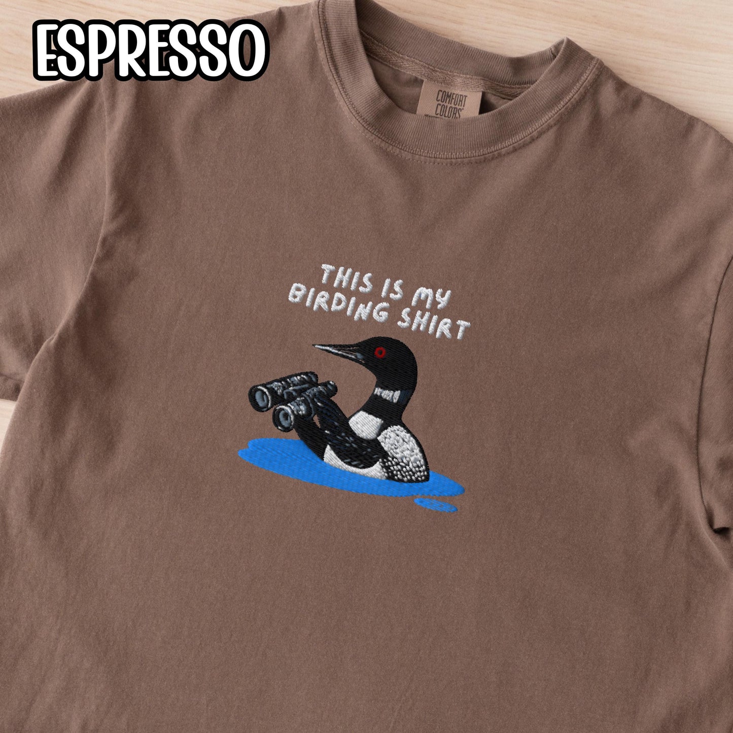 Loon With Binoculars Embroidered Birding Shirt Sweatshirt, Wildlife Lake Shirt Gift for Bird Lovers