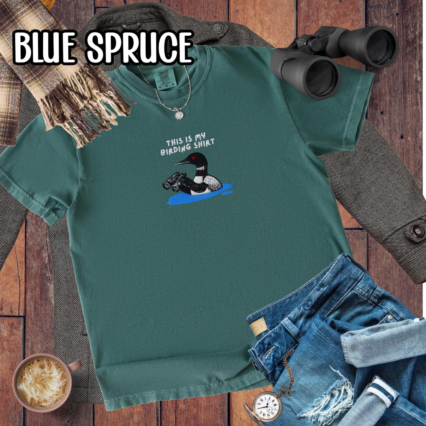 Loon With Binoculars Embroidered Birding Shirt Sweatshirt, Wildlife Lake Shirt Gift for Bird Lovers
