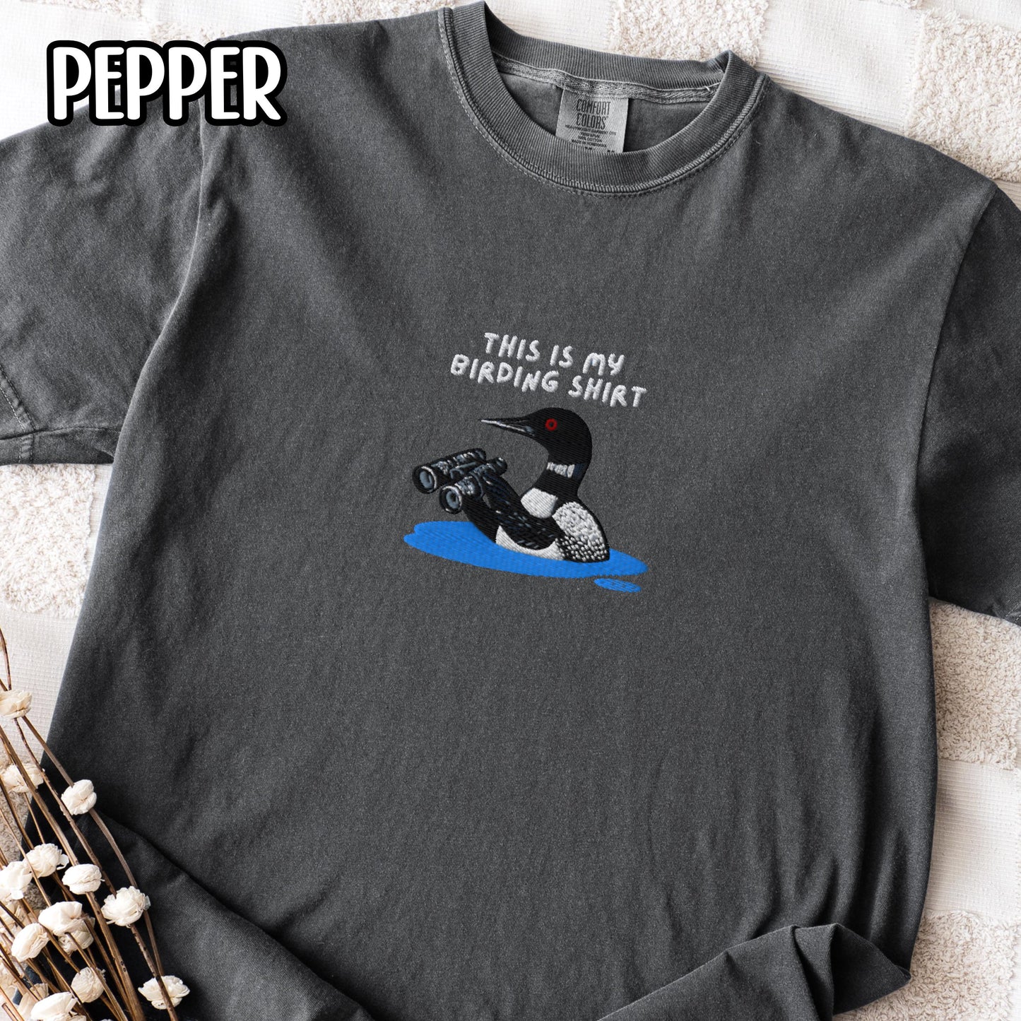 Loon With Binoculars Embroidered Birding Shirt Sweatshirt, Wildlife Lake Shirt Gift for Bird Lovers