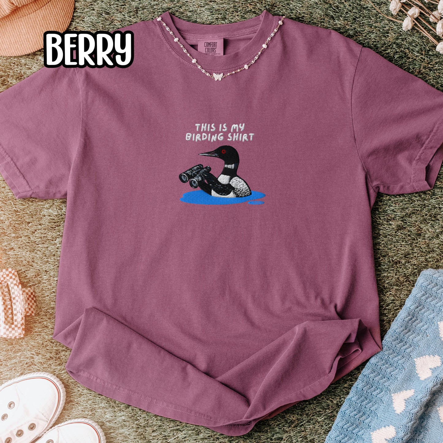 Loon With Binoculars Embroidered Birding Shirt Sweatshirt, Wildlife Lake Shirt Gift for Bird Lovers