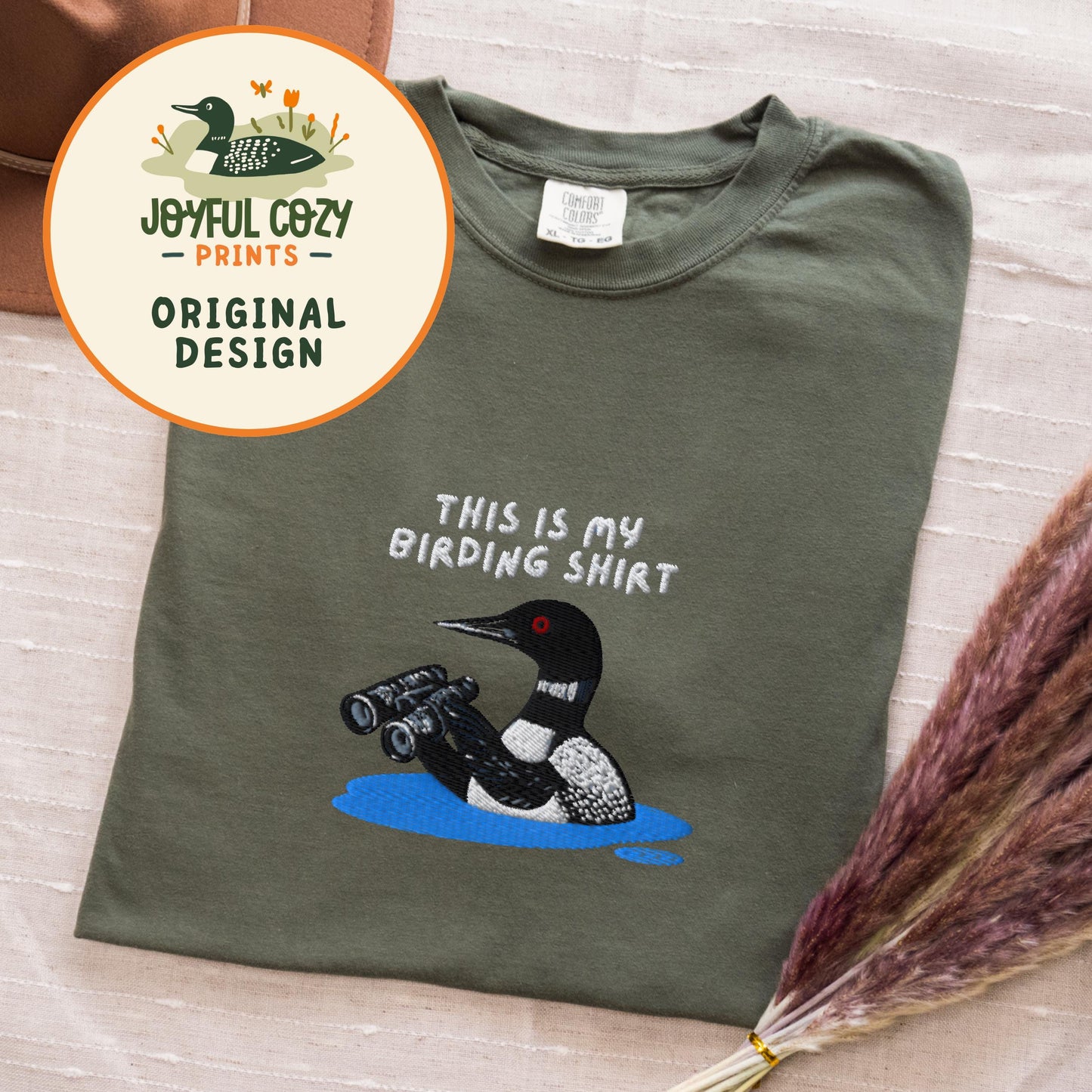 Loon With Binoculars Embroidered Birding Shirt Sweatshirt, Wildlife Lake Shirt Gift for Bird Lovers