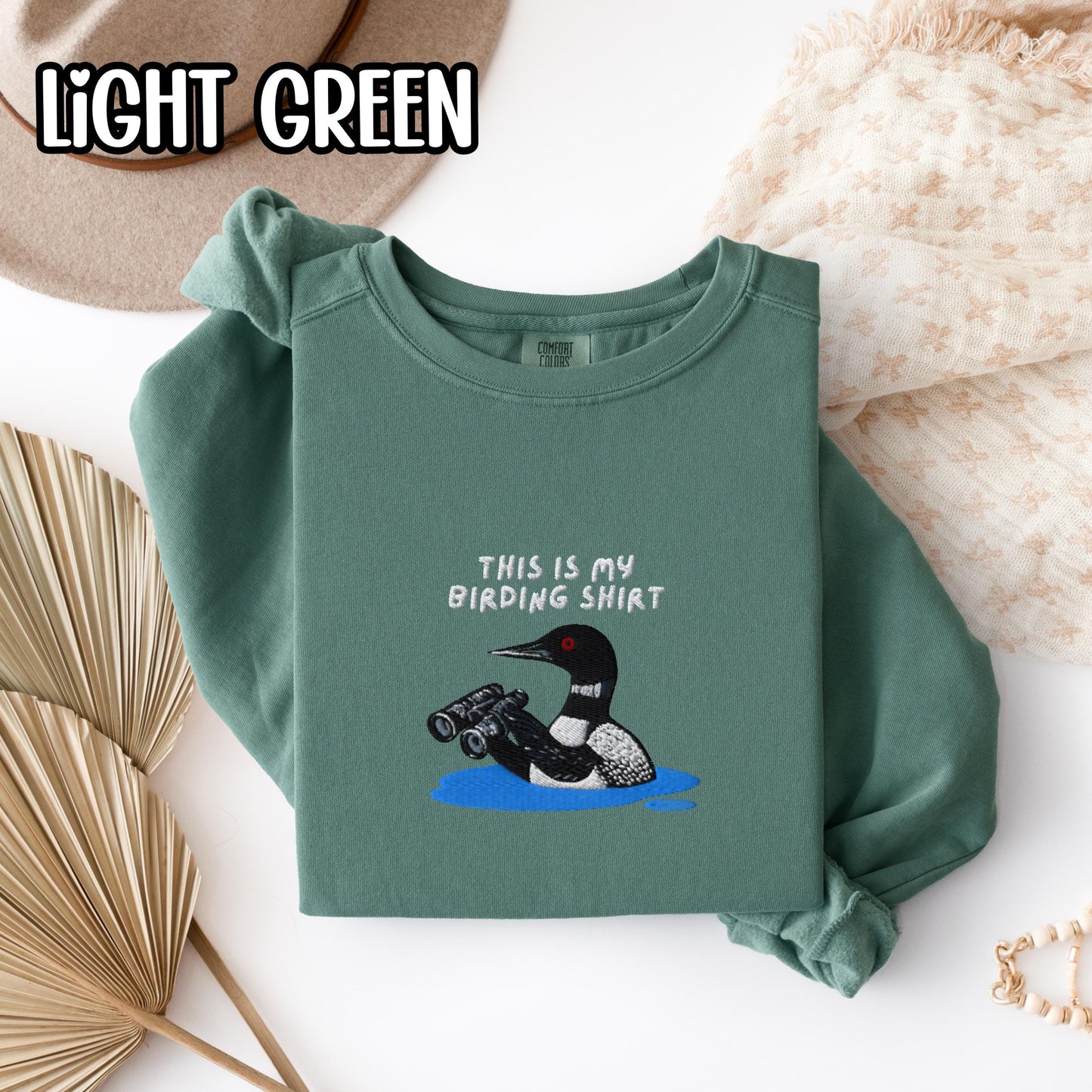Loon With Binoculars Embroidered Birding Shirt Sweatshirt, Wildlife Lake Shirt Gift for Bird Lovers