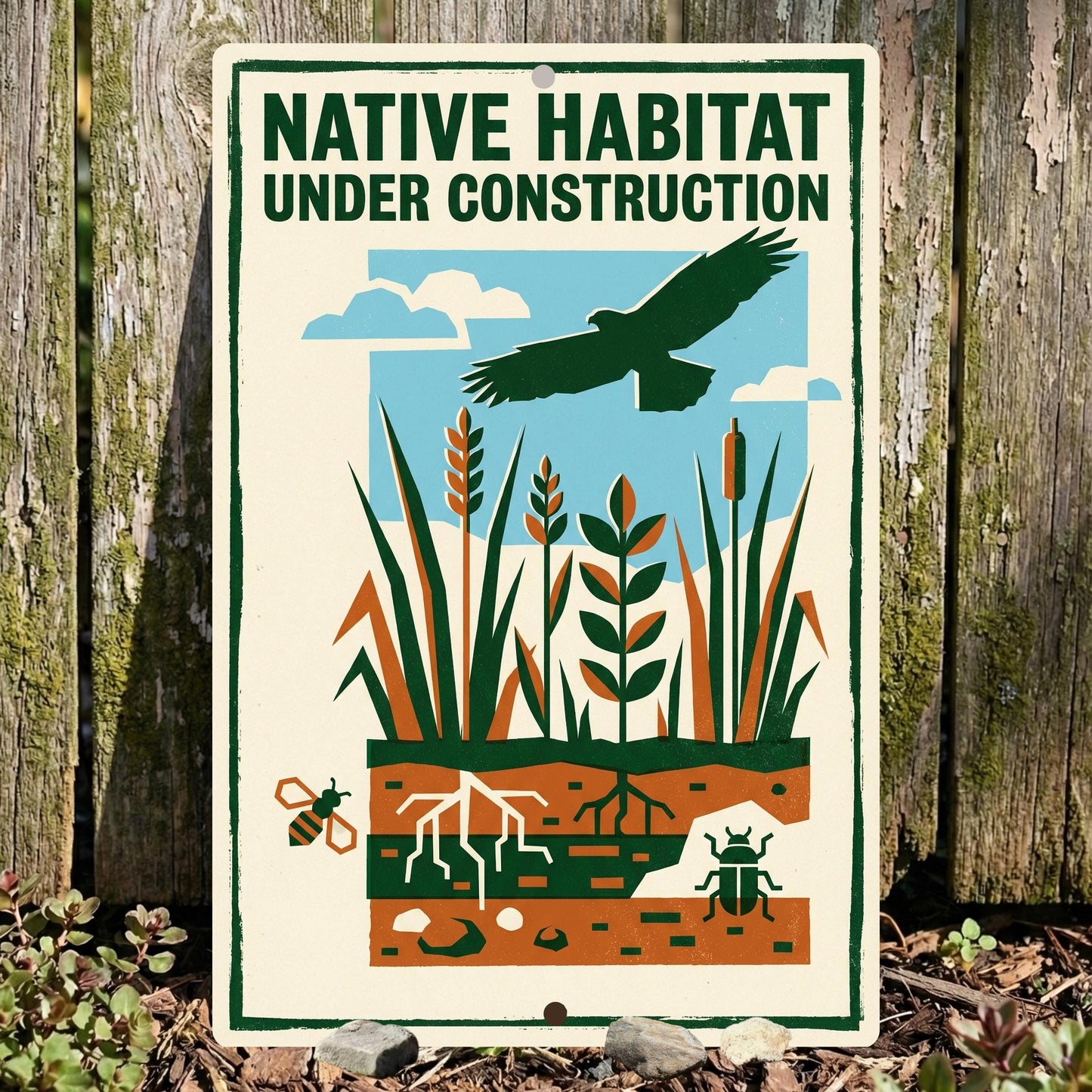 Native Habitat Under Construction Sign, 8x12 12x18 Outdoor Rated Aluminum Sign, Gift for Gardener