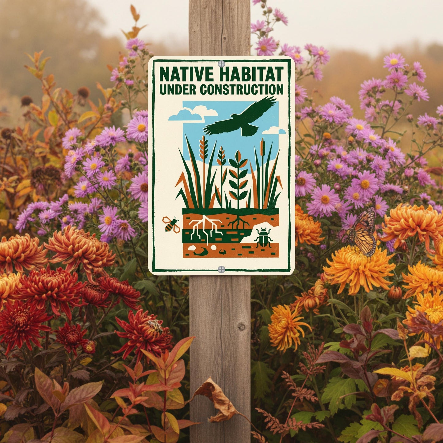 Native Habitat Under Construction Sign, 8x12 12x18 Outdoor Rated Aluminum Sign, Gift for Gardener