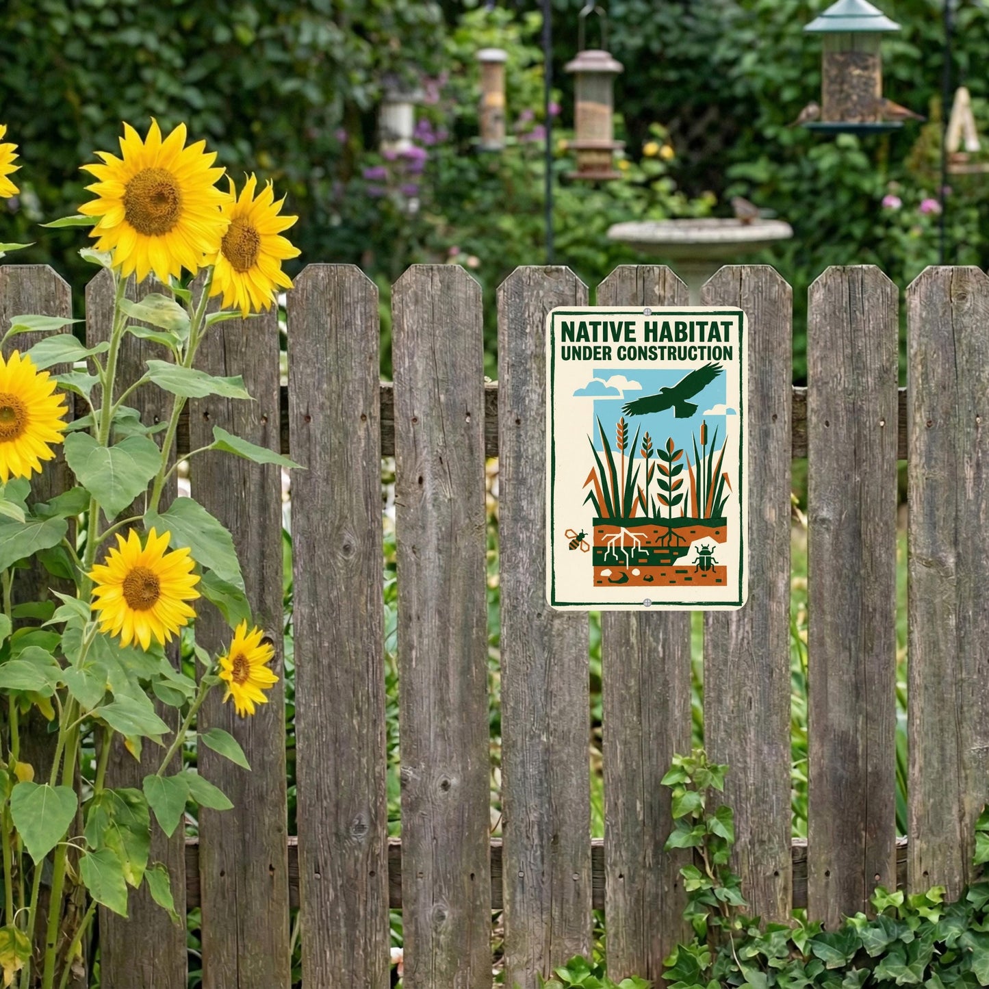 Native Habitat Under Construction Sign, 8x12 12x18 Outdoor Rated Aluminum Sign, Gift for Gardener