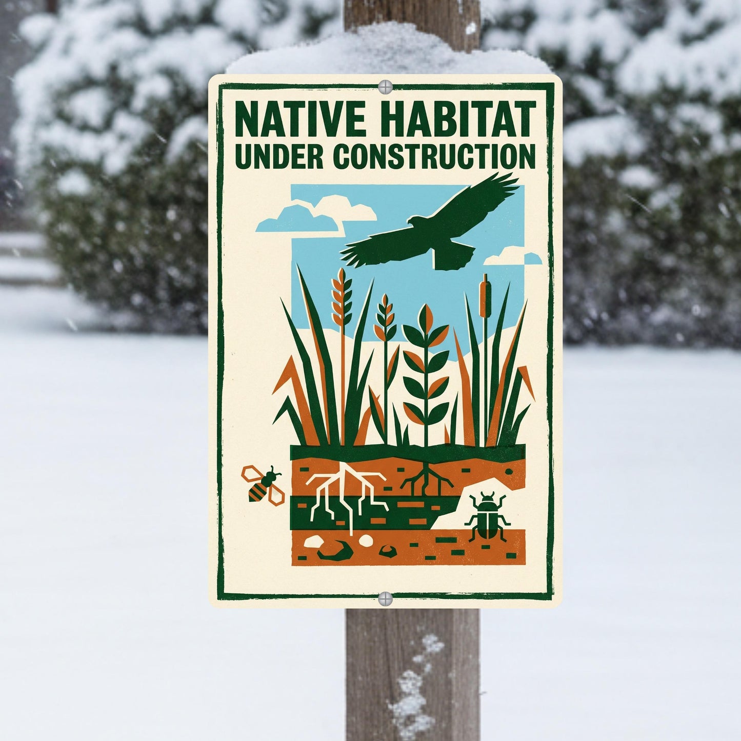 Native Habitat Under Construction Sign, 8x12 12x18 Outdoor Rated Aluminum Sign, Gift for Gardener