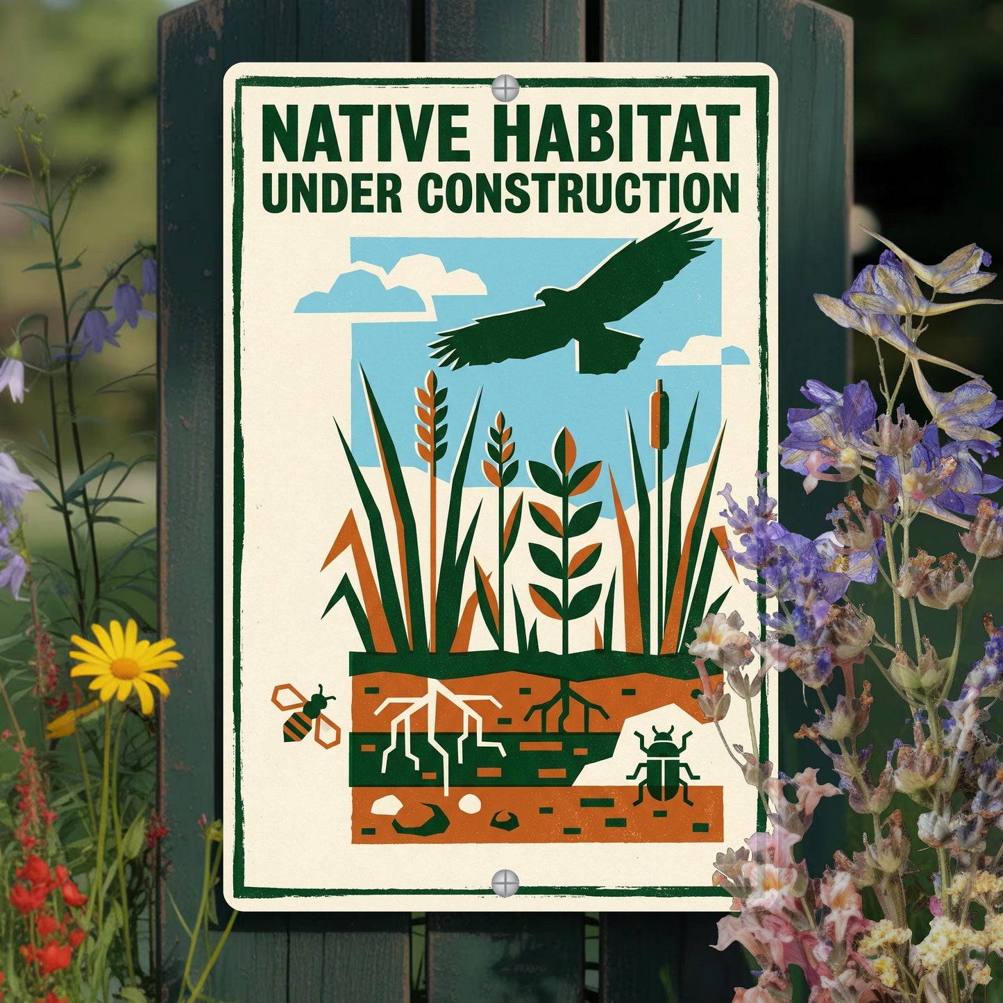 Native Habitat Under Construction Sign, 8x12 12x18 Outdoor Rated Aluminum Sign, Gift for Gardener