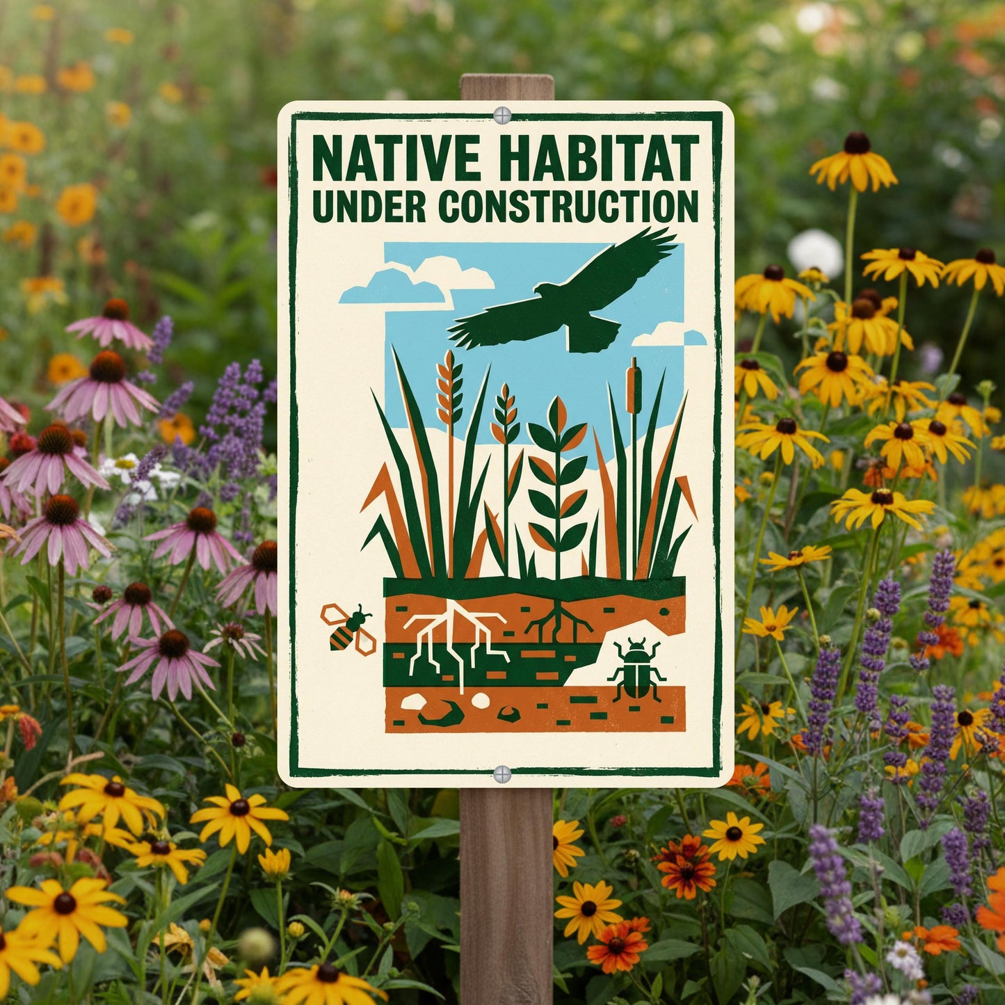 Native Habitat Under Construction Sign, 8x12 12x18 Outdoor Rated Aluminum Sign, Gift for Gardener