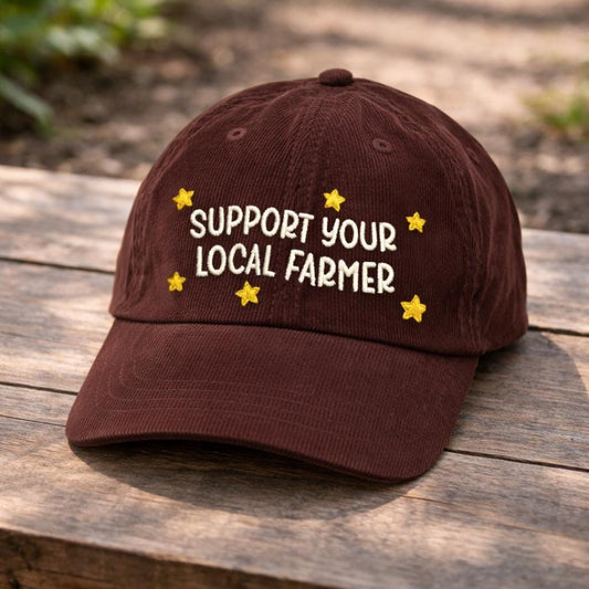 Support Your Local Farmer Embroidered Hat – Vintage Corduroy Cap – Farm to Table Apparel – Gift for Farmers Market Lover