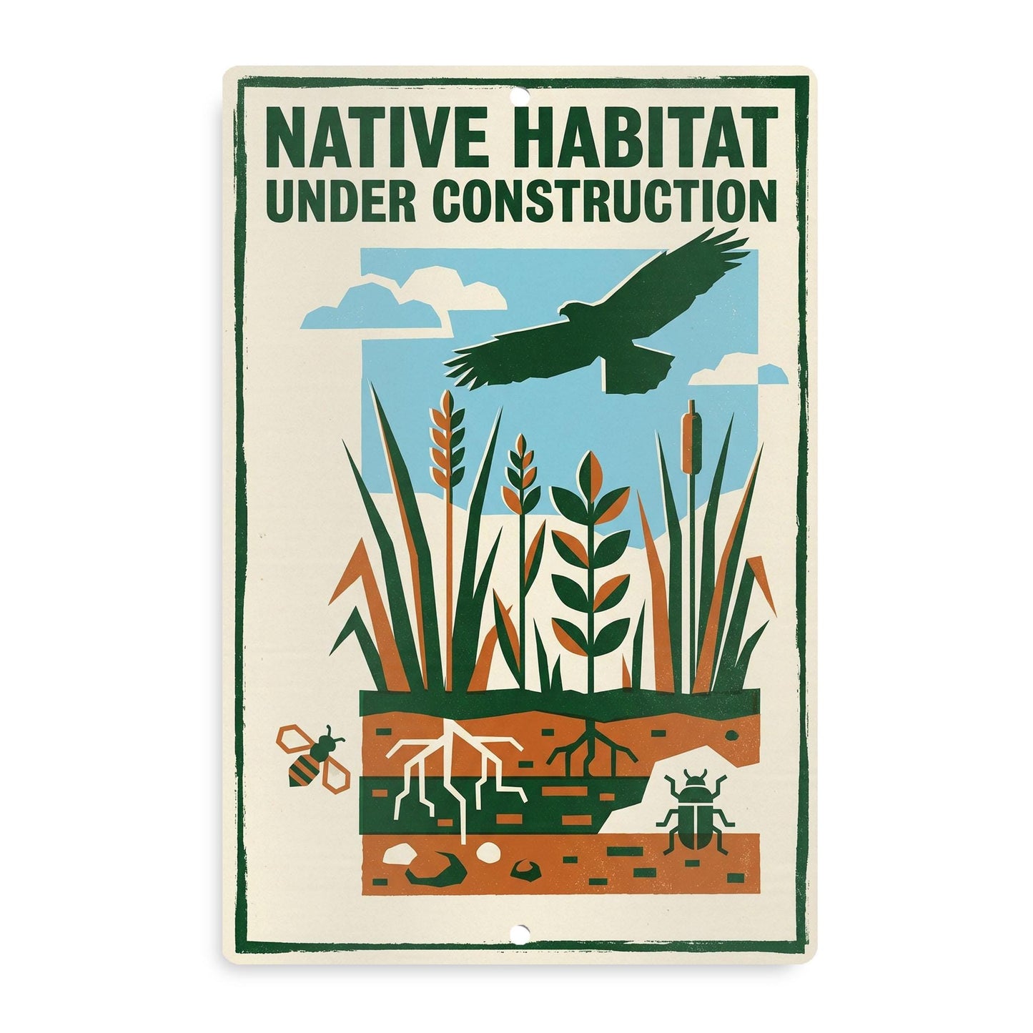 Native Habitat Under Construction Sign, 8x12 12x18 Outdoor Rated Aluminum Sign, Gift for Gardener