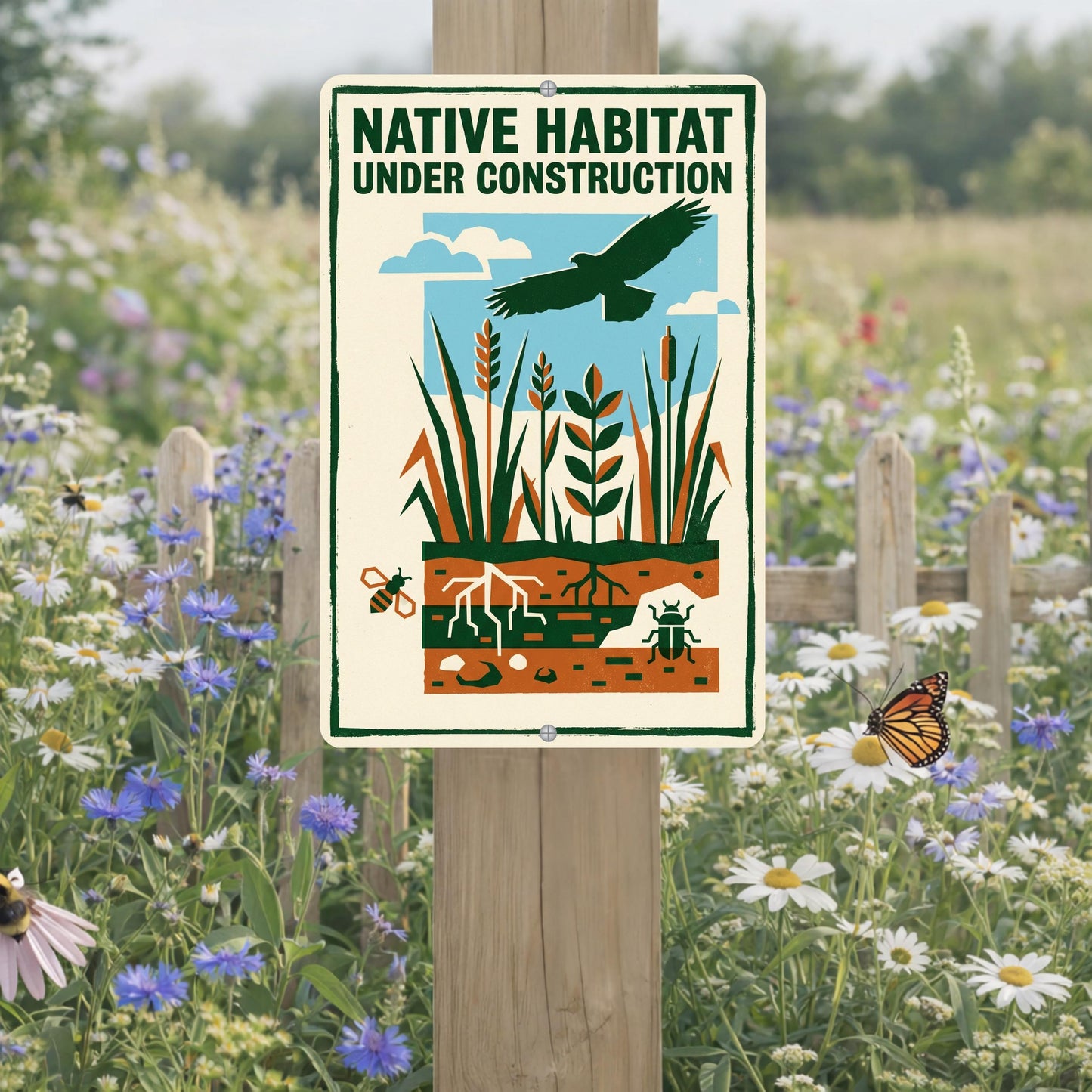 Native Habitat Under Construction Sign, 8x12 12x18 Outdoor Rated Aluminum Sign, Gift for Gardener