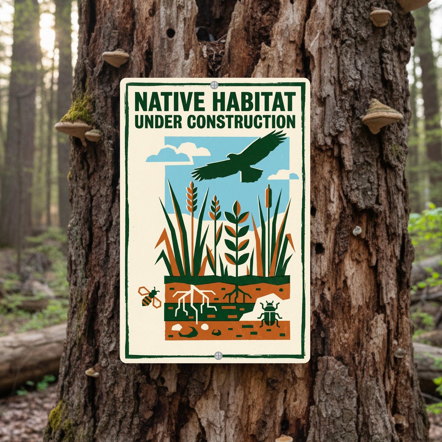 Native Habitat Under Construction Sign, 8x12 12x18 Outdoor Rated Aluminum Sign, Gift for Gardener