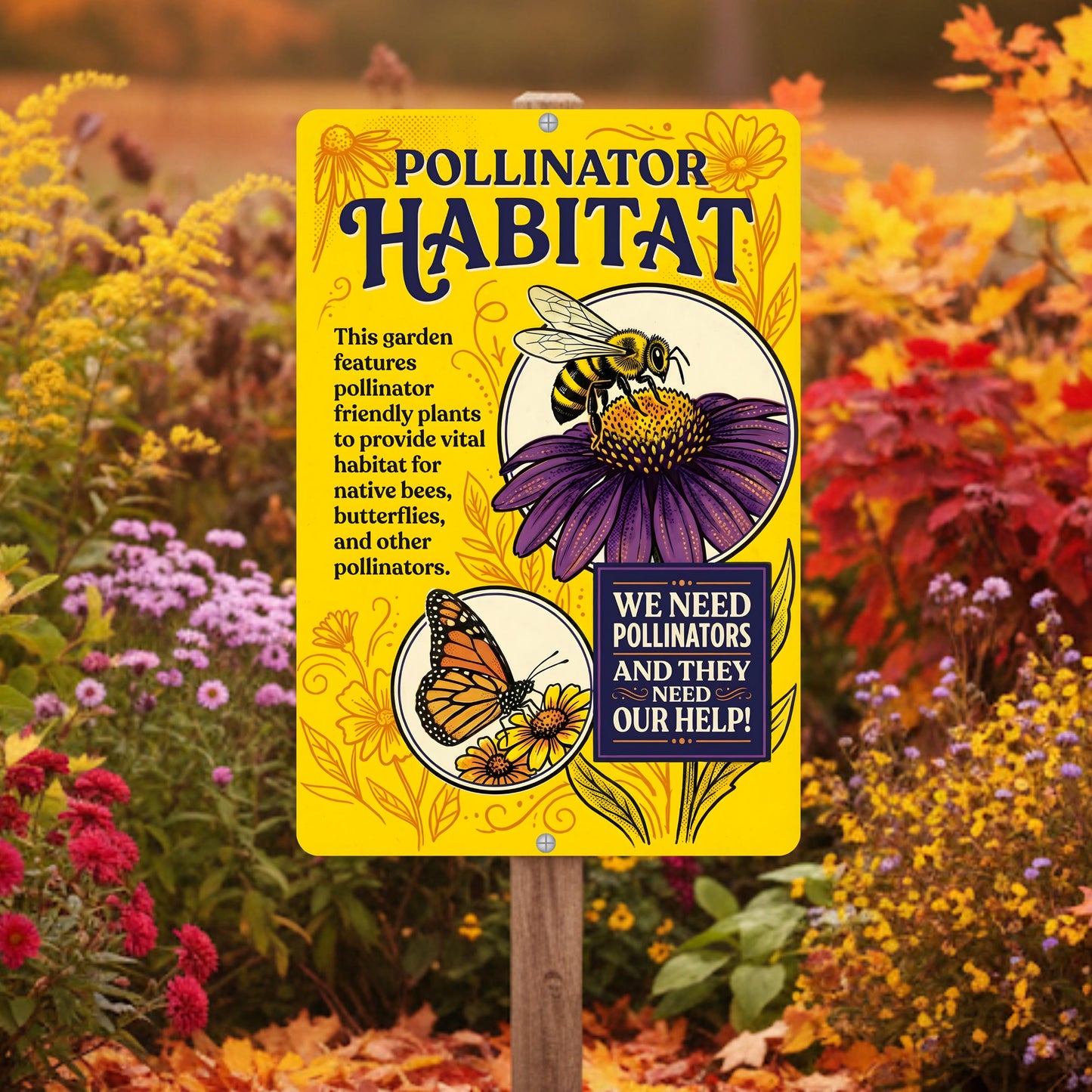 Pollinator Habitat Monarch With Zinnia Sign