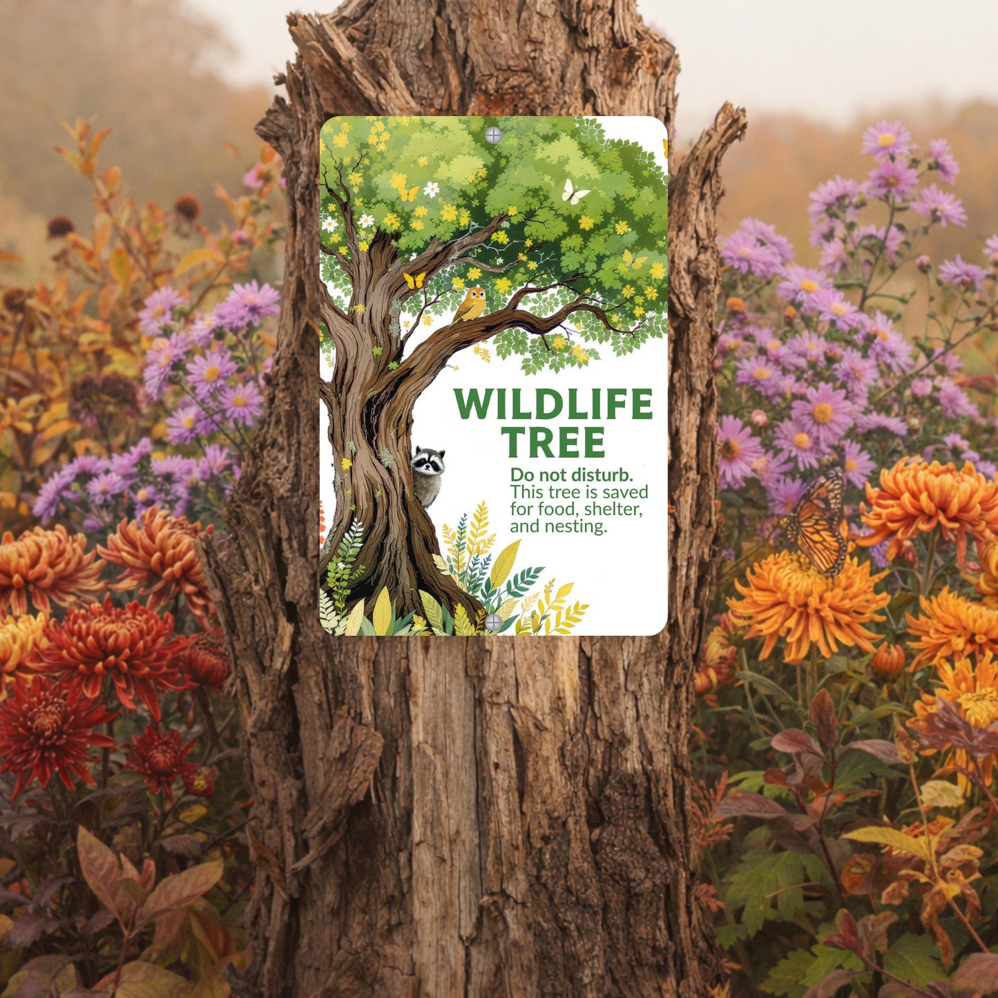 Tree of Life Wildlife Habitat Sign, Outdoor Rated 12x18 8x12 Conservation Sign, Snag Garden Sign for Nature Lovers