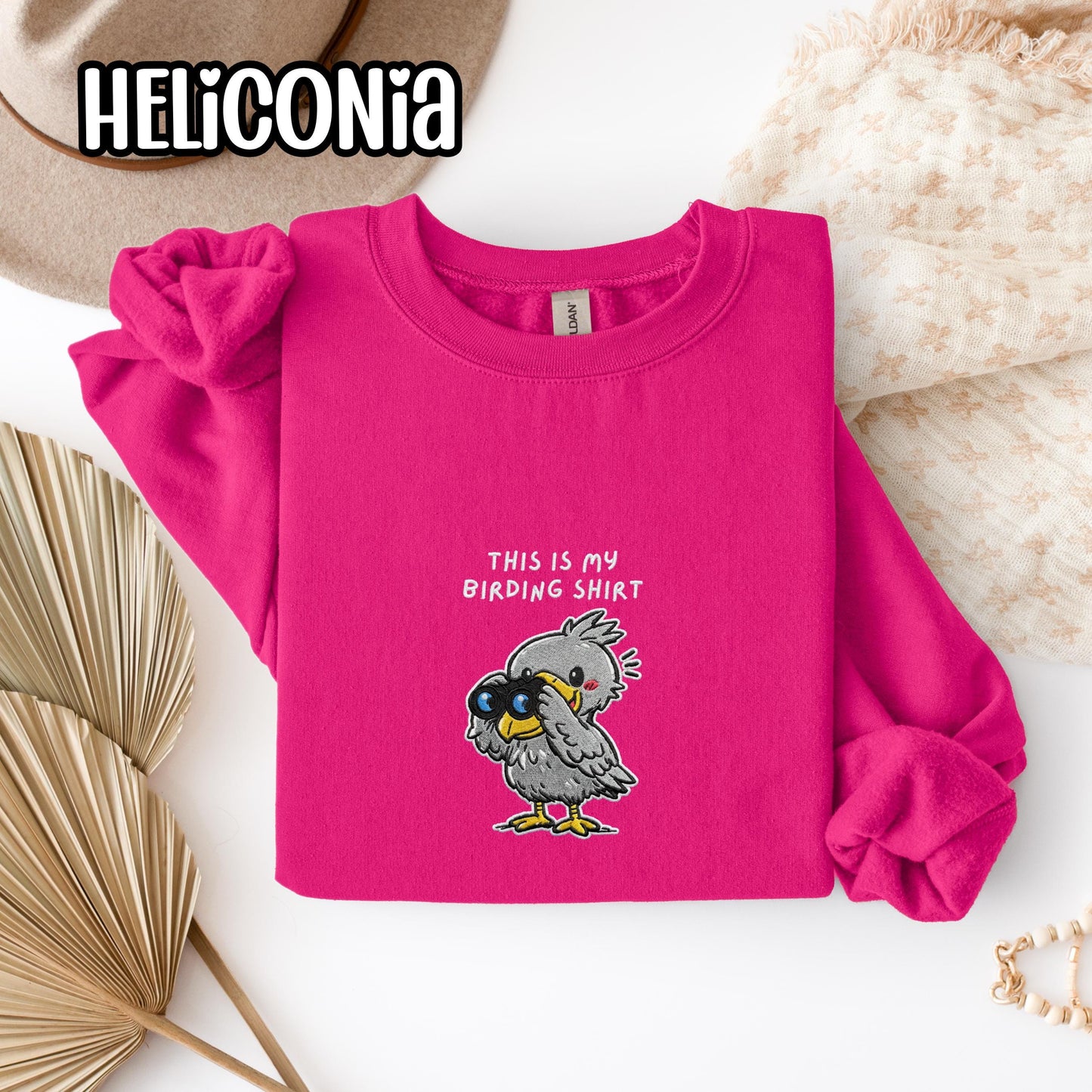 Shoebill With Binoculars Embroidered Birding Sweatshirt, Wildlife Lake Shirt Gift for Bird Lovers