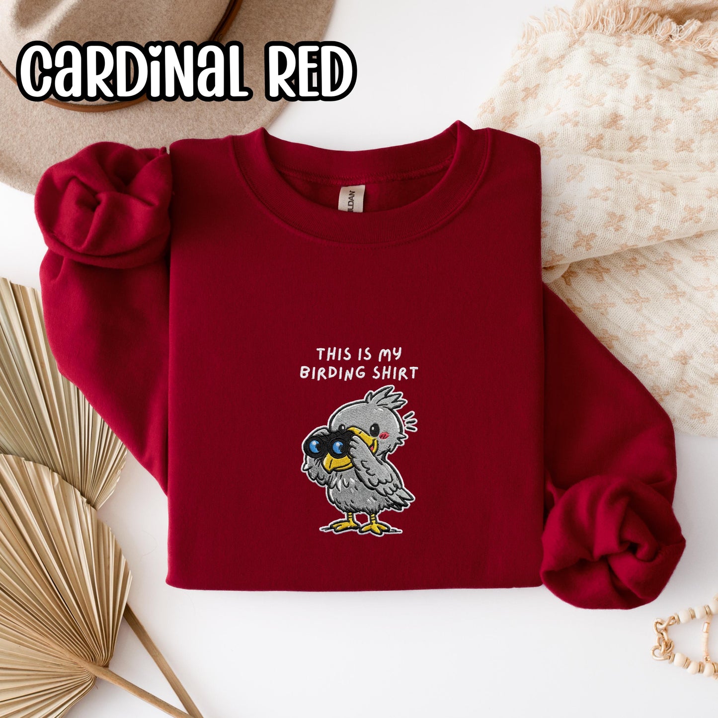Shoebill With Binoculars Embroidered Birding Sweatshirt, Wildlife Lake Shirt Gift for Bird Lovers