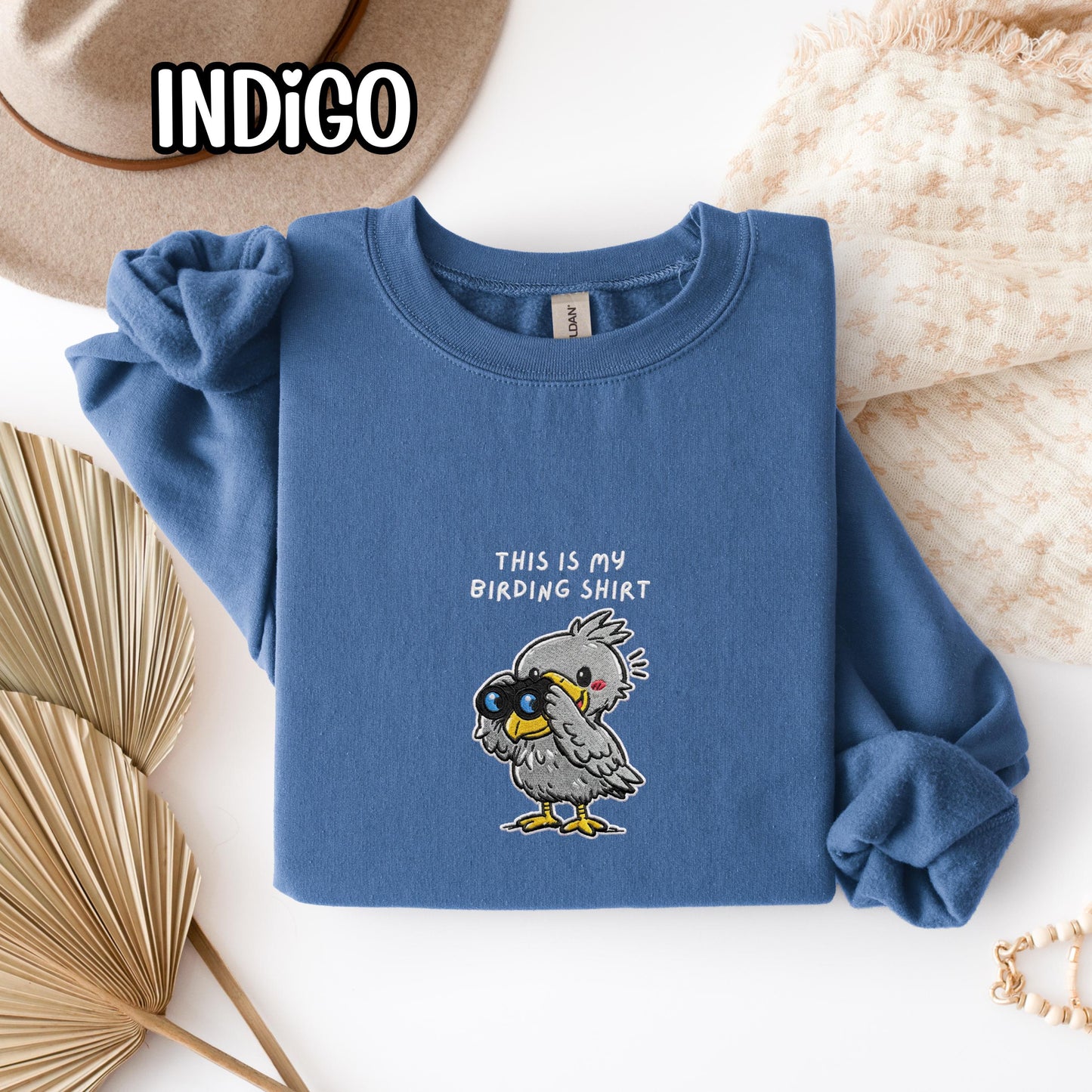 Shoebill With Binoculars Embroidered Birding Sweatshirt, Wildlife Lake Shirt Gift for Bird Lovers