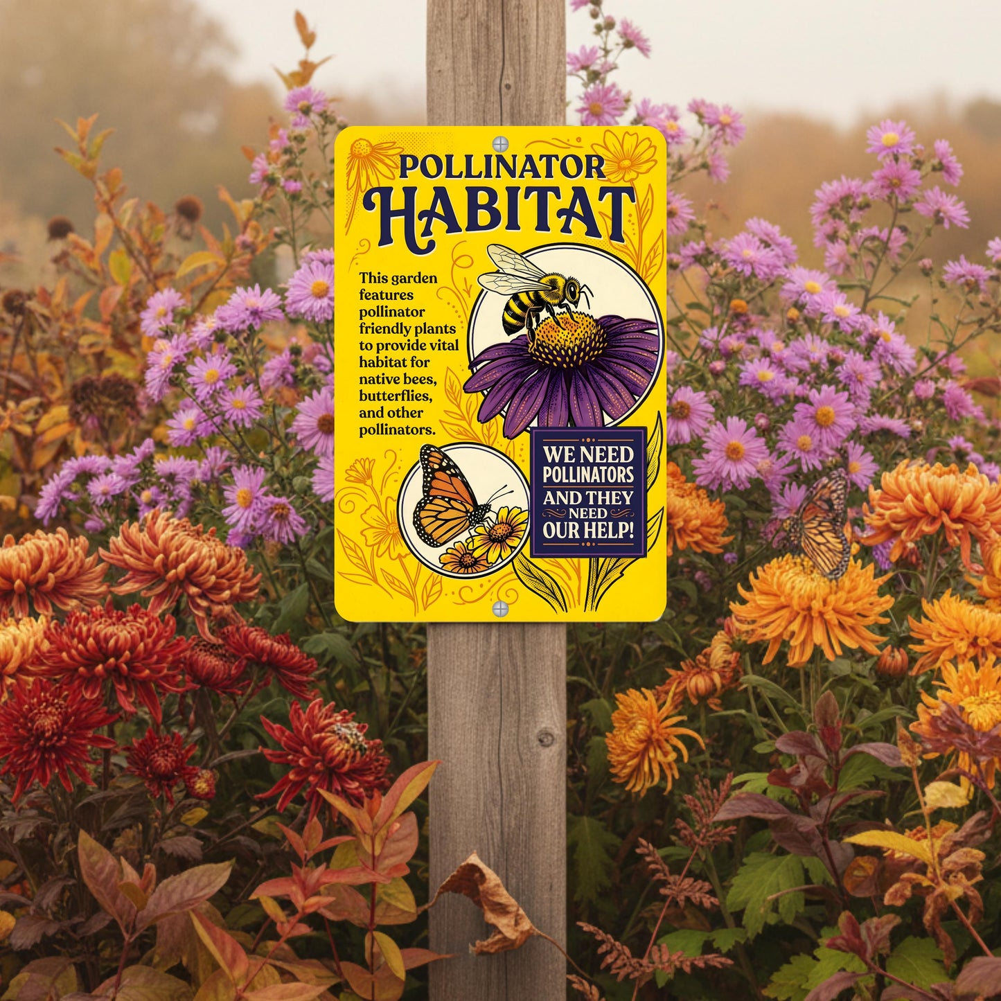 Pollinator Habitat Monarch With Zinnia Sign