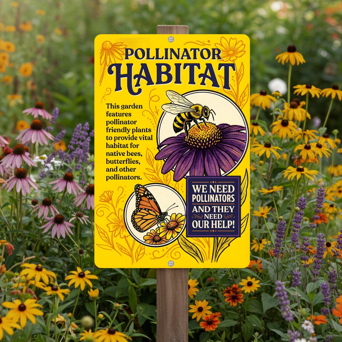 Pollinator Habitat Monarch With Zinnia Sign