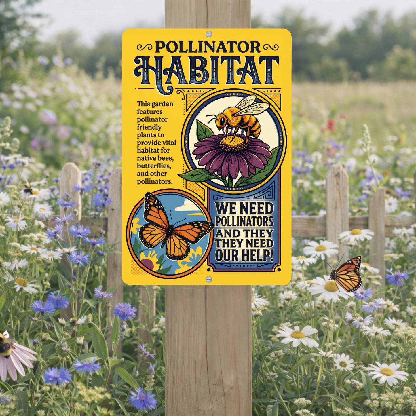 Pollinator Habitat Monarch With Zinnia Sign