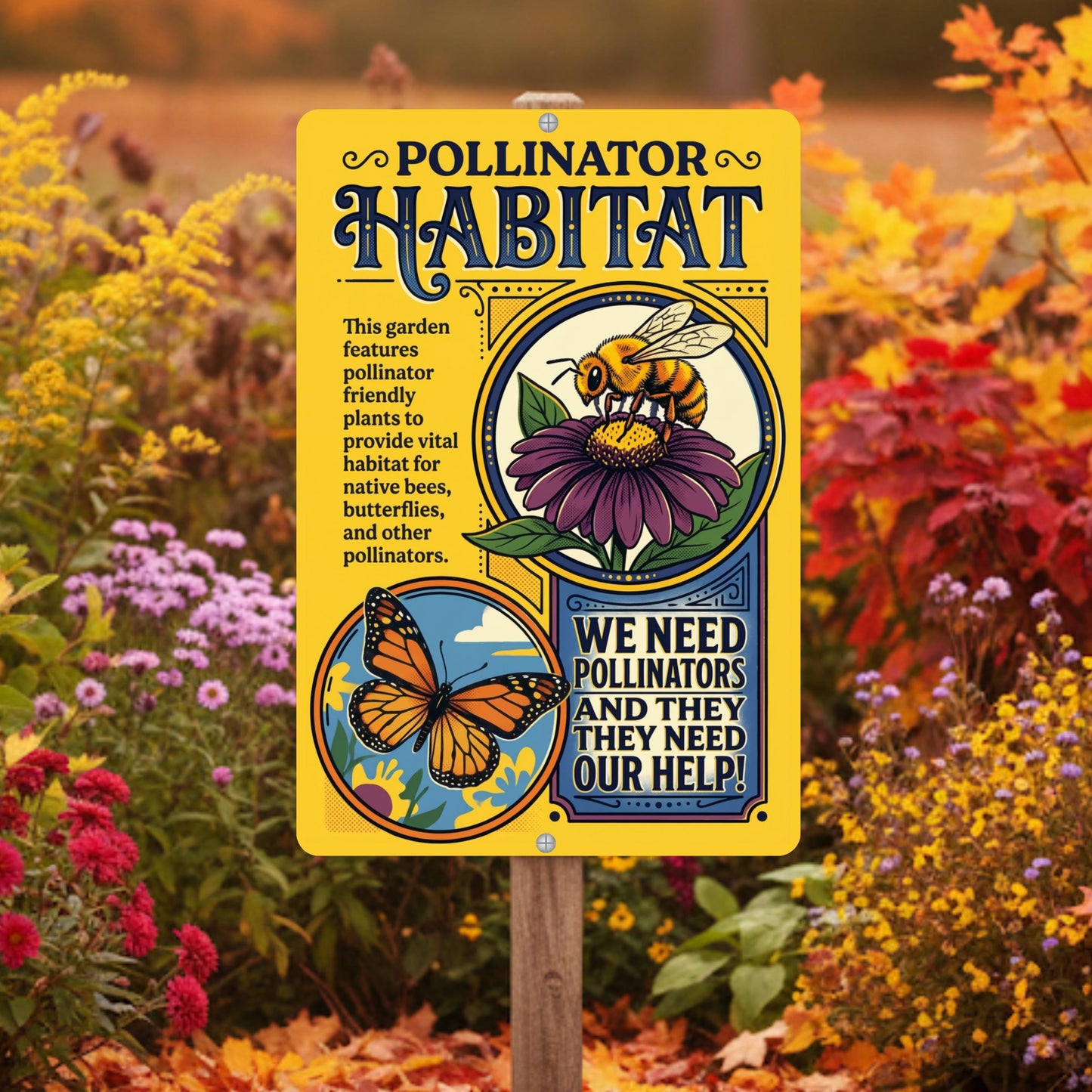 Pollinator Habitat Monarch With Zinnia Sign