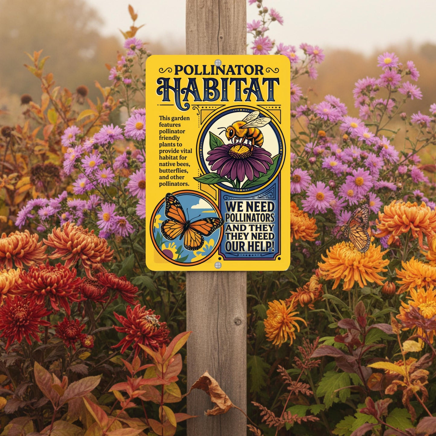 Pollinator Habitat Monarch With Zinnia Sign
