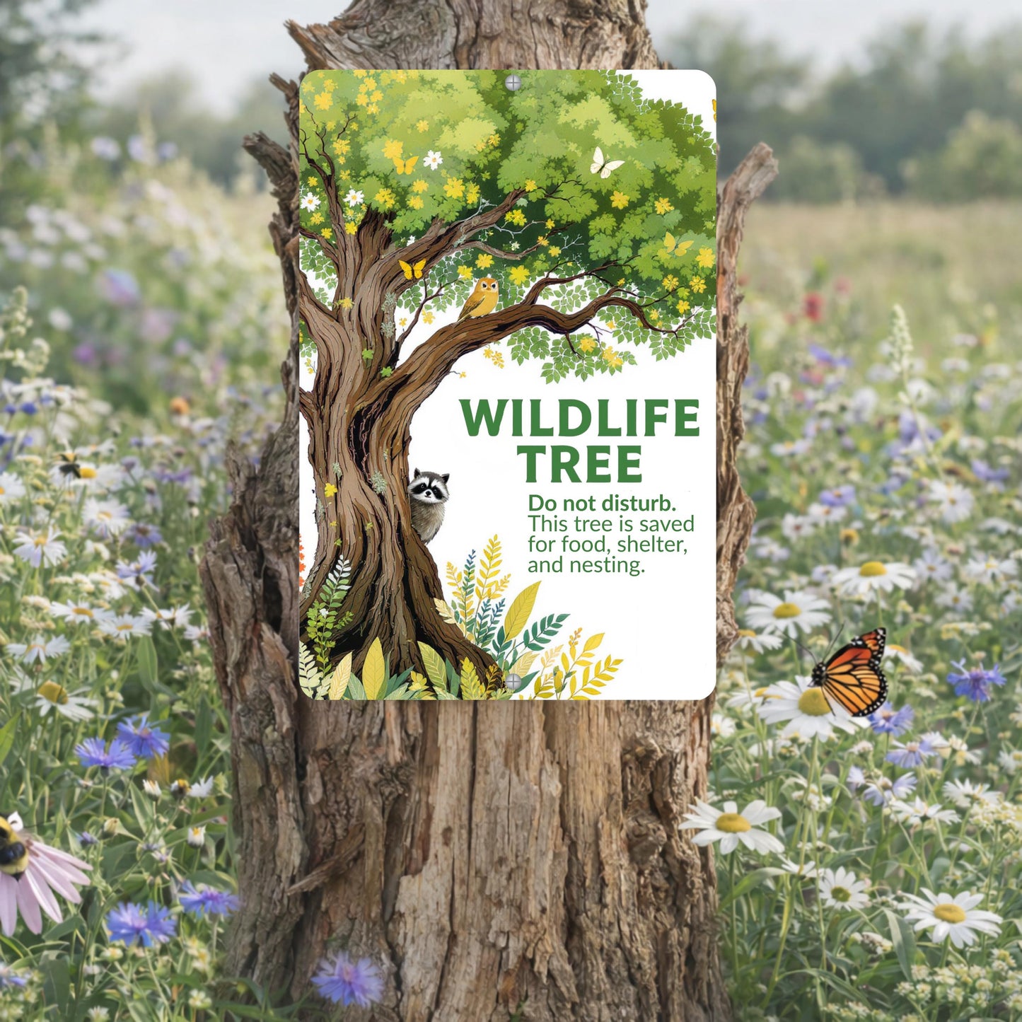 Tree of Life Wildlife Habitat Sign, Outdoor Rated 12x18 8x12 Conservation Sign, Snag Garden Sign for Nature Lovers