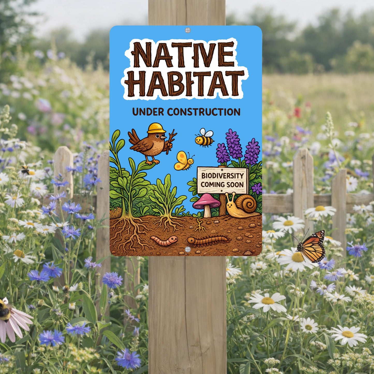 Native Habitat Under Construction Sign, 8x12 12x18 Outdoor Rated Aluminum Sign, Gift for Gardener