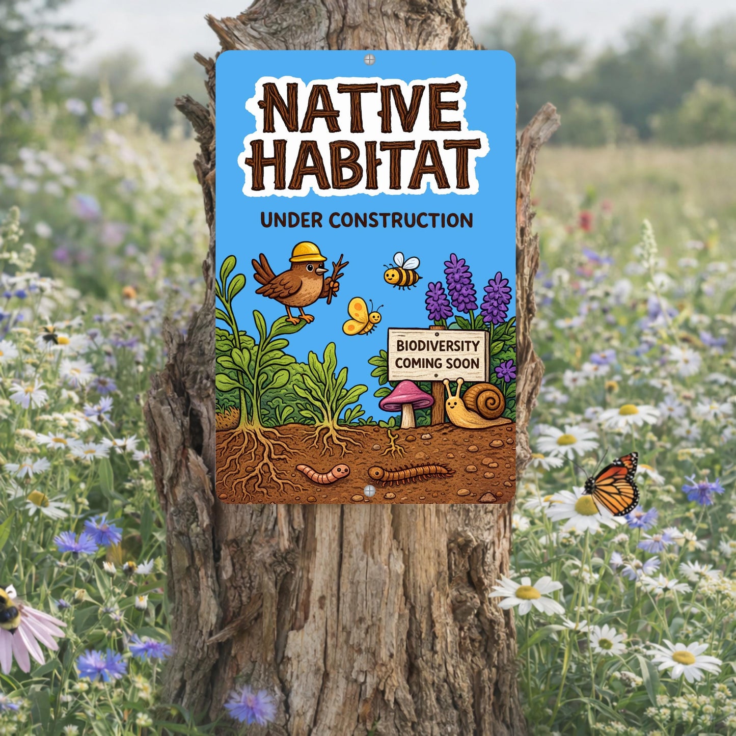 Native Habitat Under Construction Sign, 8x12 12x18 Outdoor Rated Aluminum Sign, Gift for Gardener