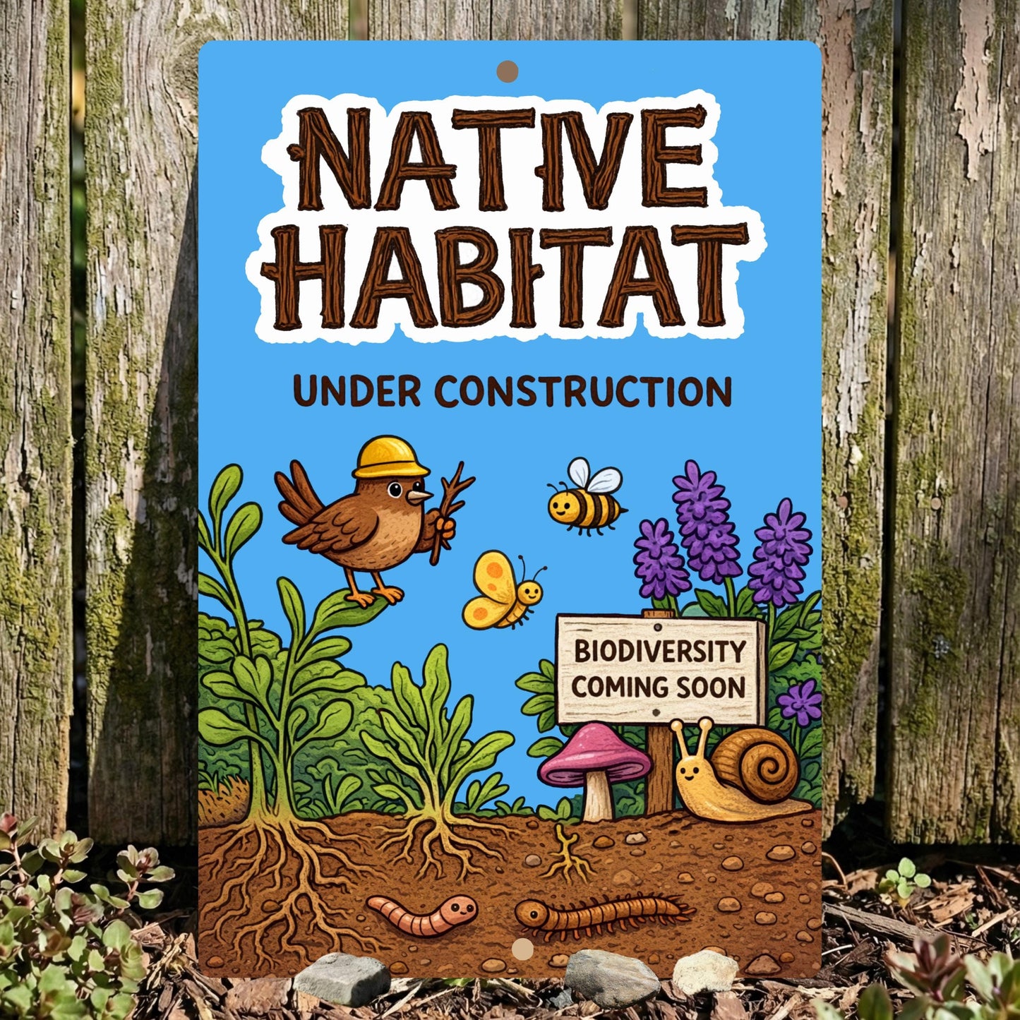 Native Habitat Under Construction Sign, 8x12 12x18 Outdoor Rated Aluminum Sign, Gift for Gardener