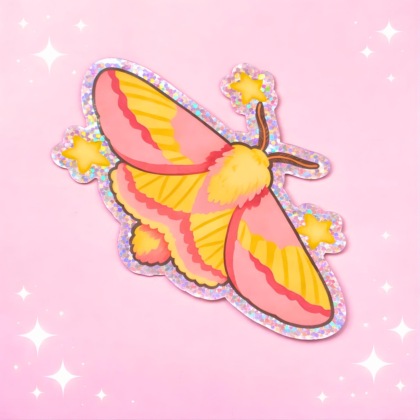 Rosy Maple Moth Sticker, Glitter Waterproof Sticker, Whimsigoth Gift for Nature Lovers