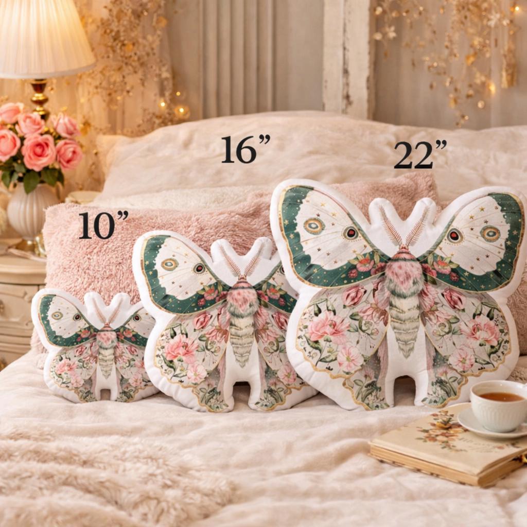 Floral Moth Shaped Pillow, Whimsigoth Decor, Shabby Chic Gift
