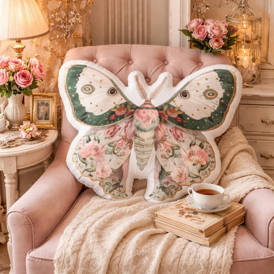 Floral Moth Shaped Pillow, Whimsigoth Decor, Shabby Chic Gift