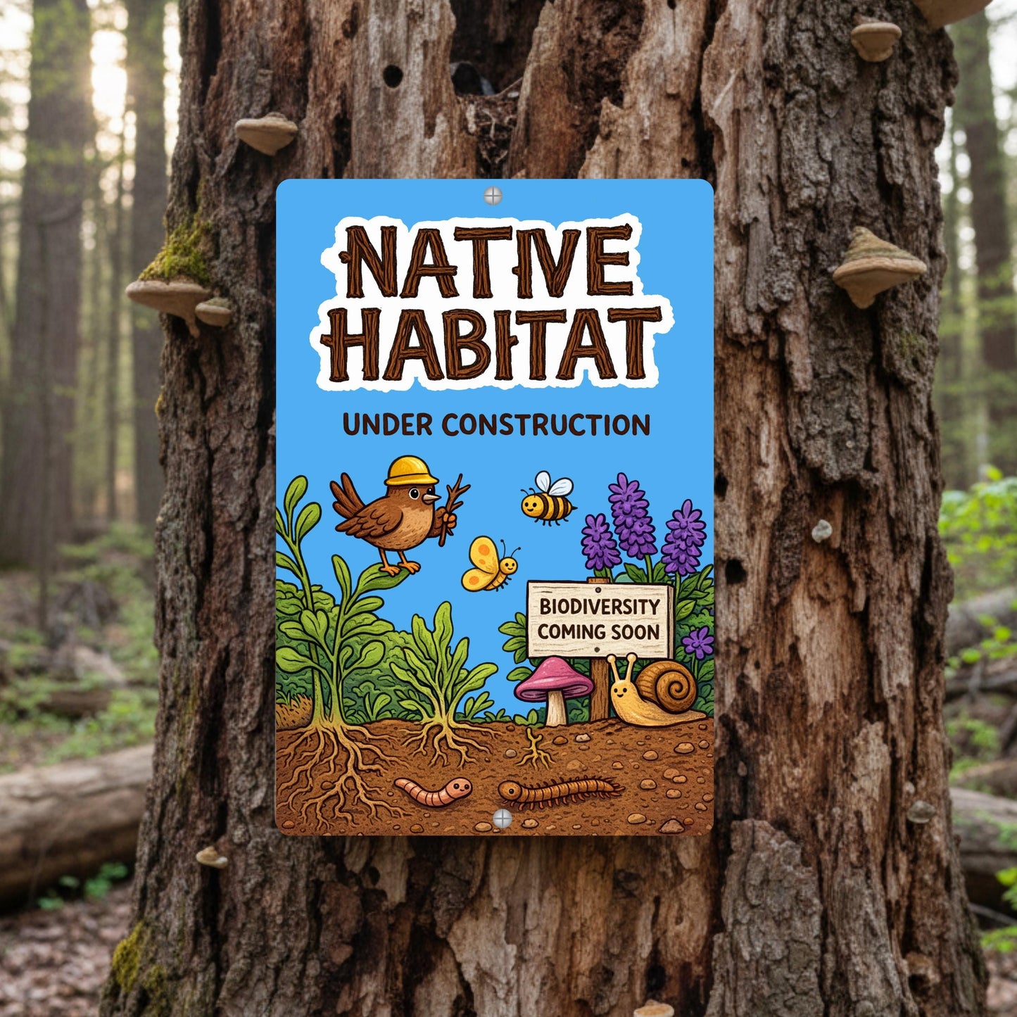 Native Habitat Under Construction Sign, 8x12 12x18 Outdoor Rated Aluminum Sign, Gift for Gardener