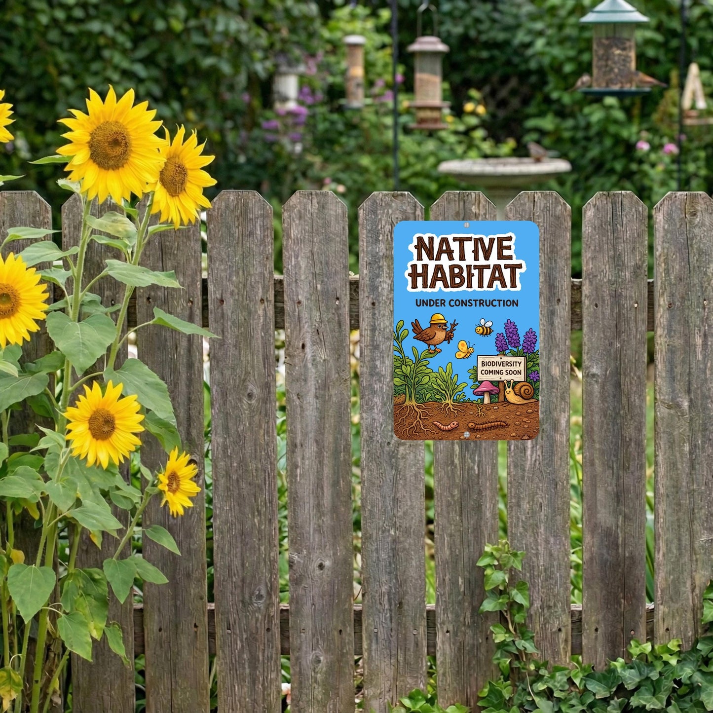 Native Habitat Under Construction Sign, 8x12 12x18 Outdoor Rated Aluminum Sign, Gift for Gardener