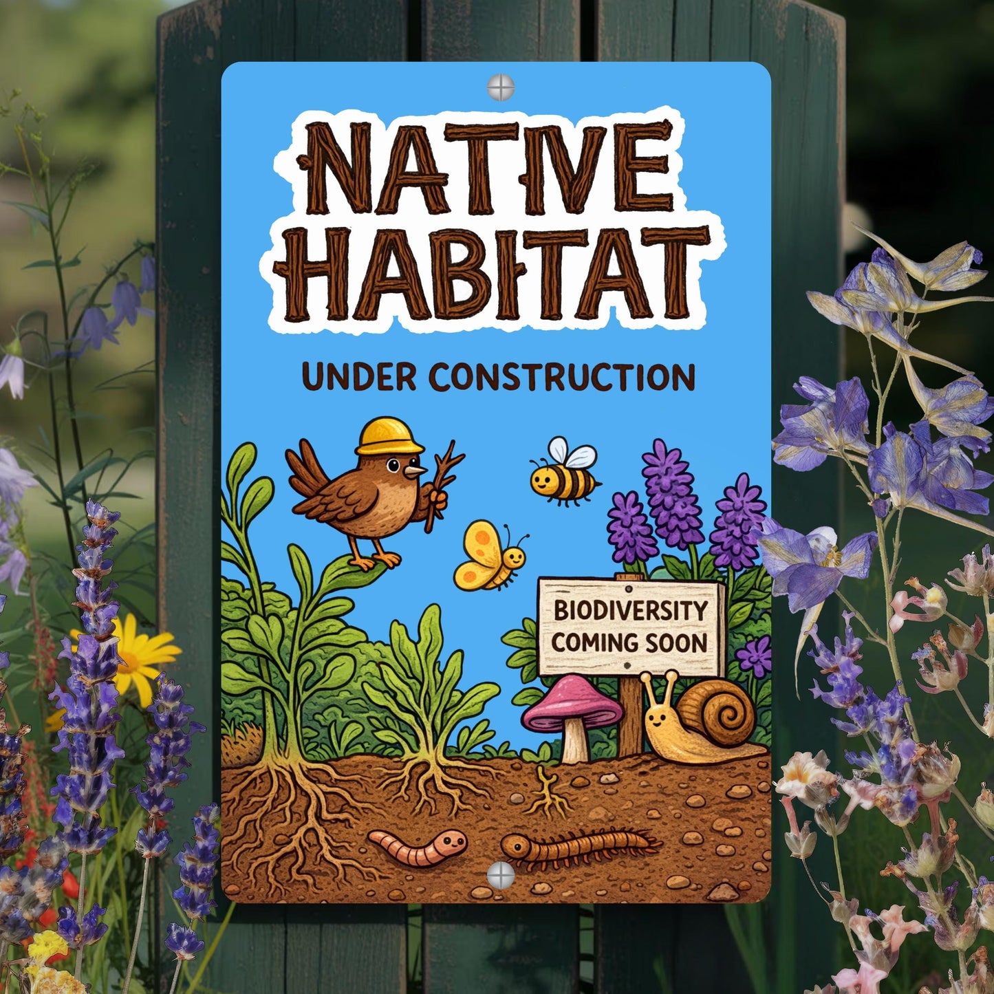 Native Habitat Under Construction Sign, 8x12 12x18 Outdoor Rated Aluminum Sign, Gift for Gardener