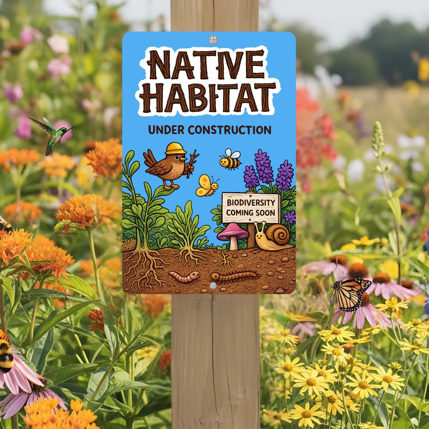 Native Habitat Under Construction Sign, 8x12 12x18 Outdoor Rated Aluminum Sign, Gift for Gardener