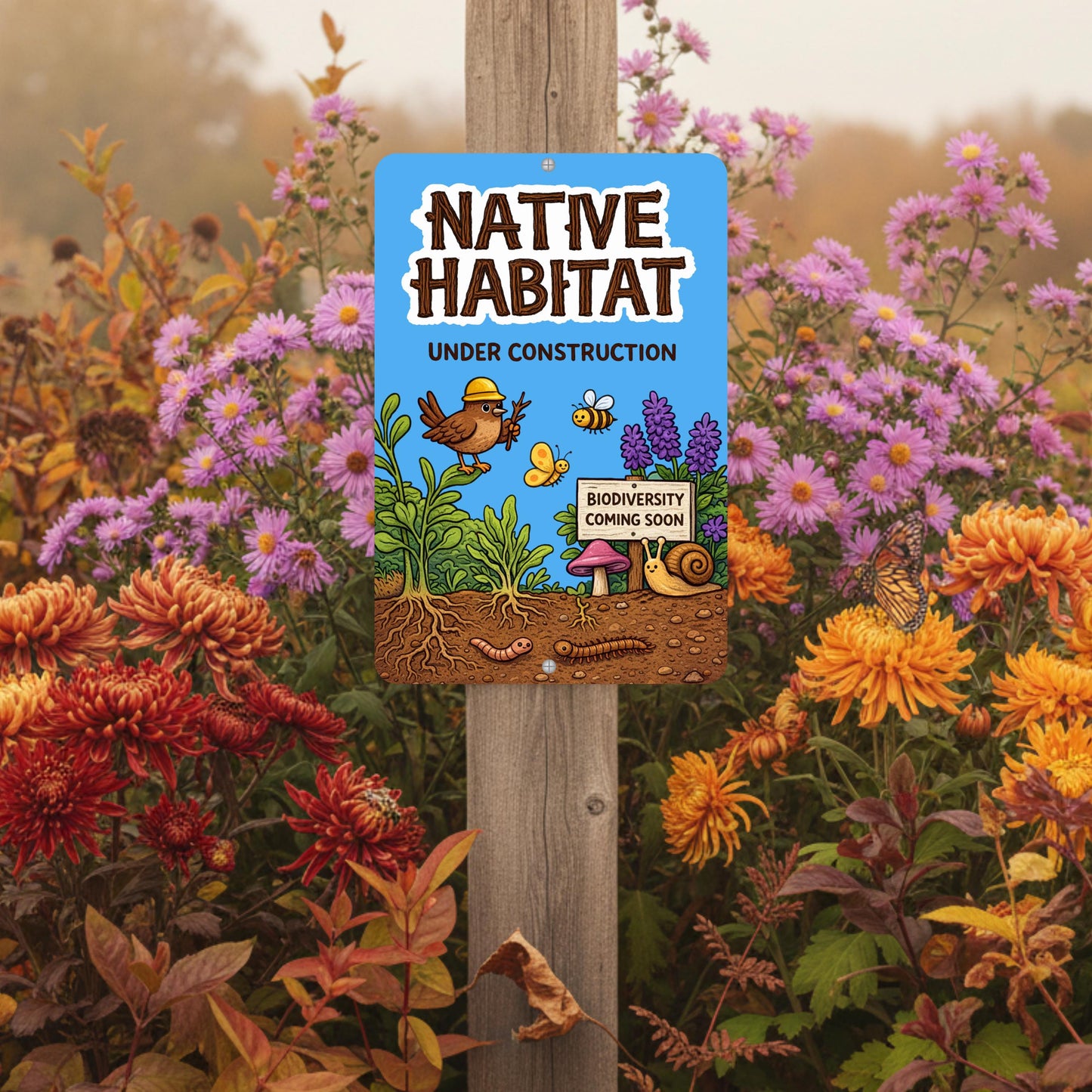 Native Habitat Under Construction Sign, 8x12 12x18 Outdoor Rated Aluminum Sign, Gift for Gardener