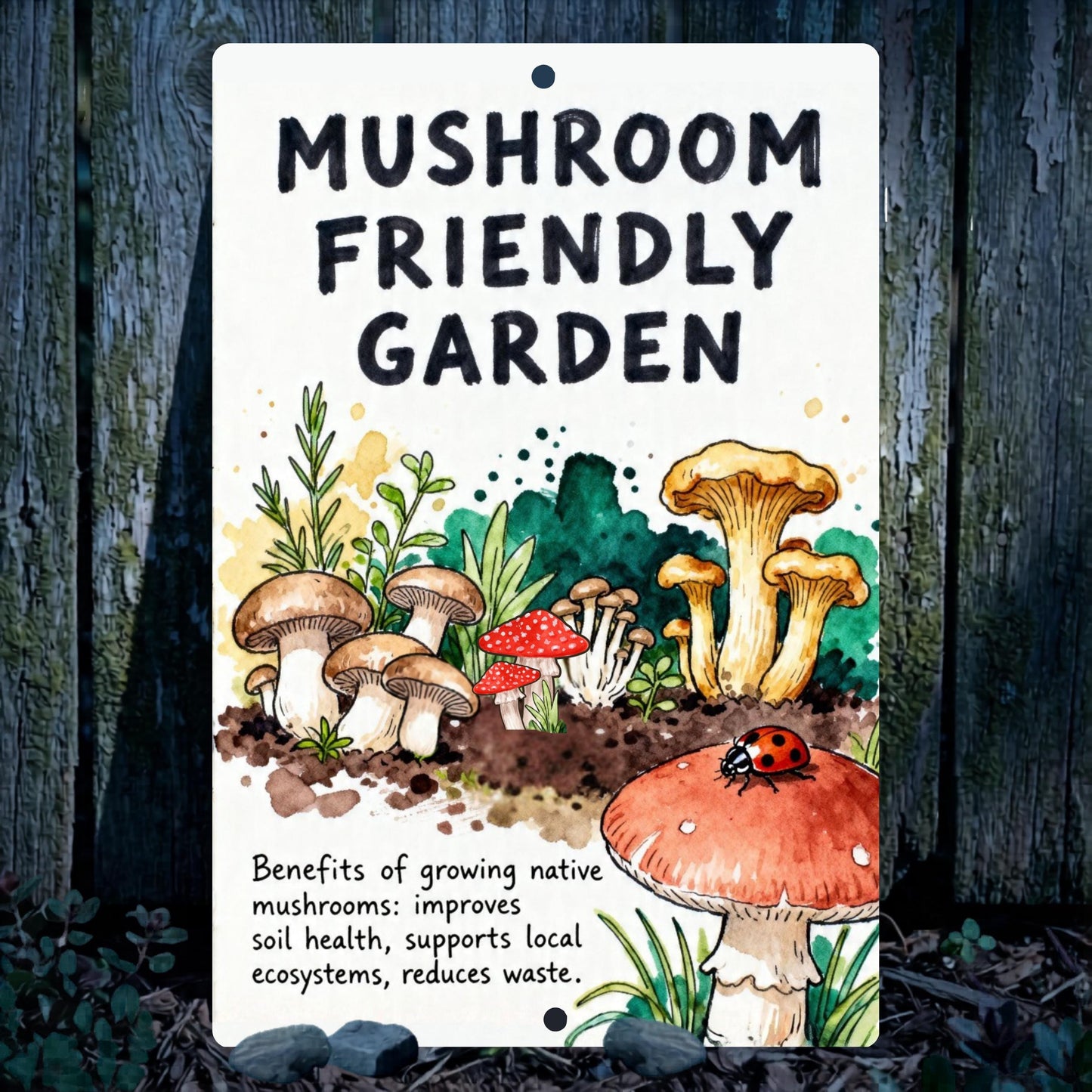 Mushroom Friendly Garden Outdoor Sign