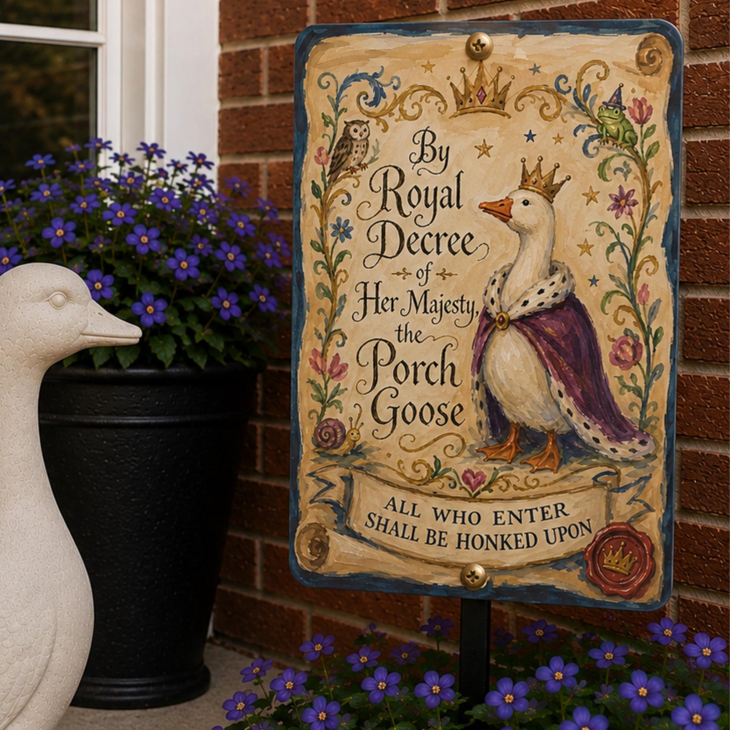Medieval Porch Goose Metal Sign