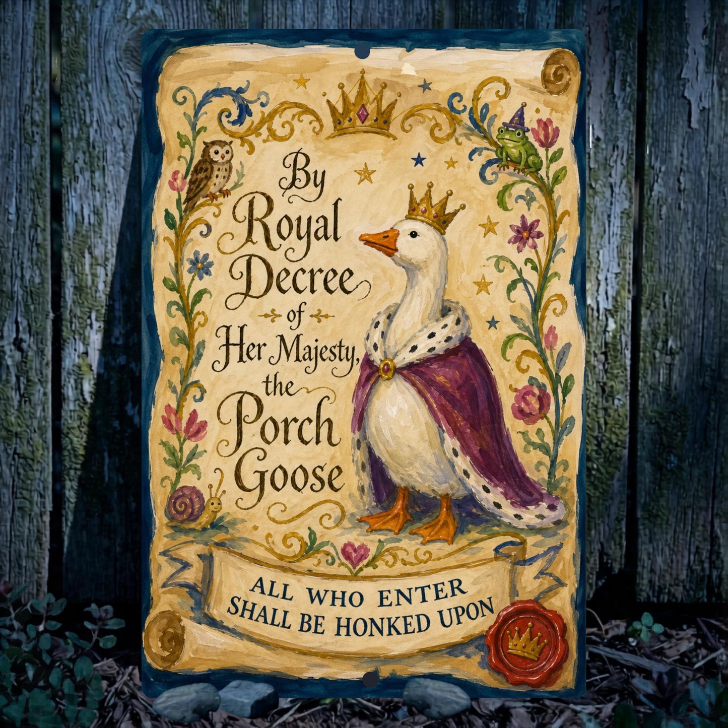 Medieval Porch Goose Metal Sign