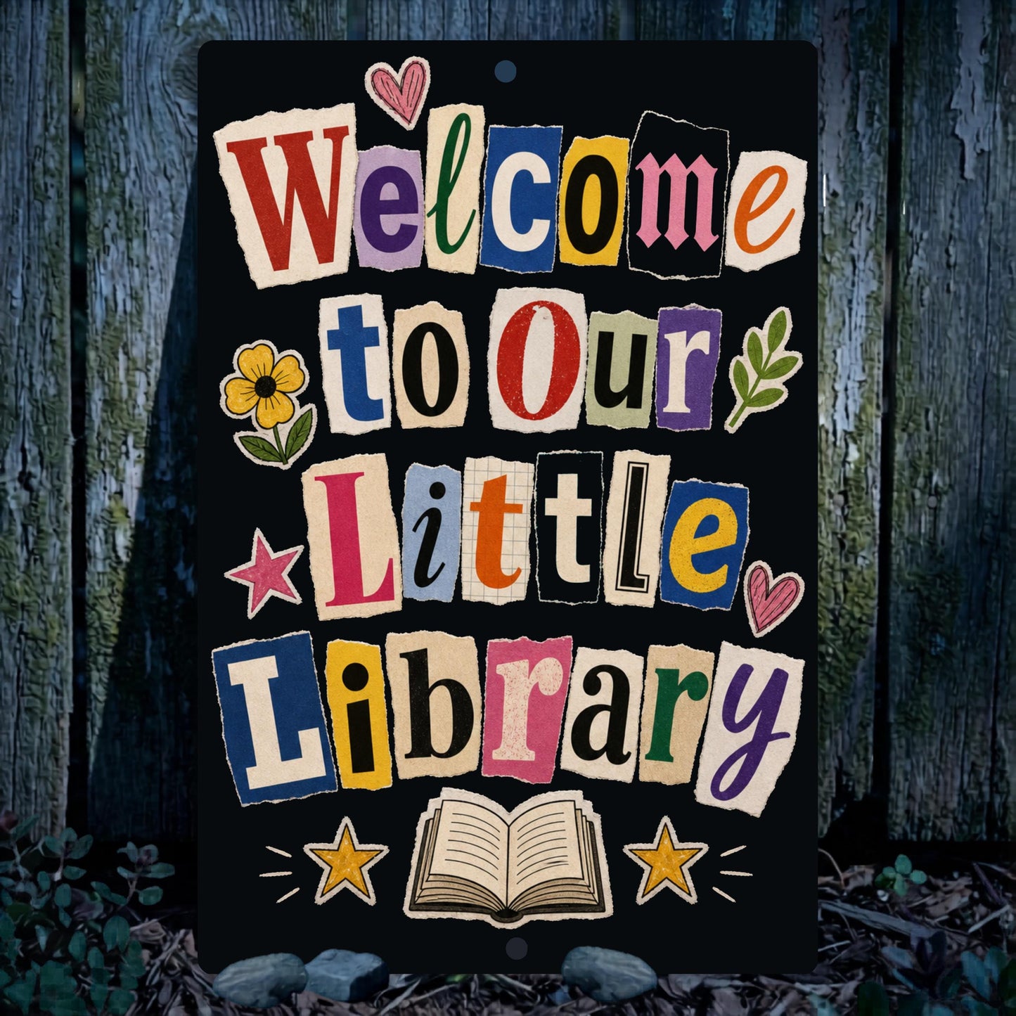 Welcome Library Metal Sign