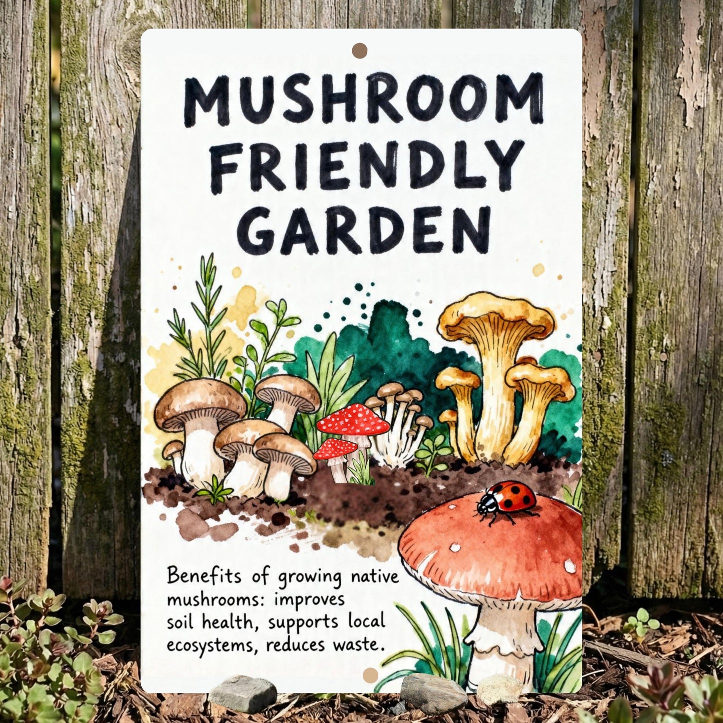 Mushroom Friendly Garden Outdoor Sign