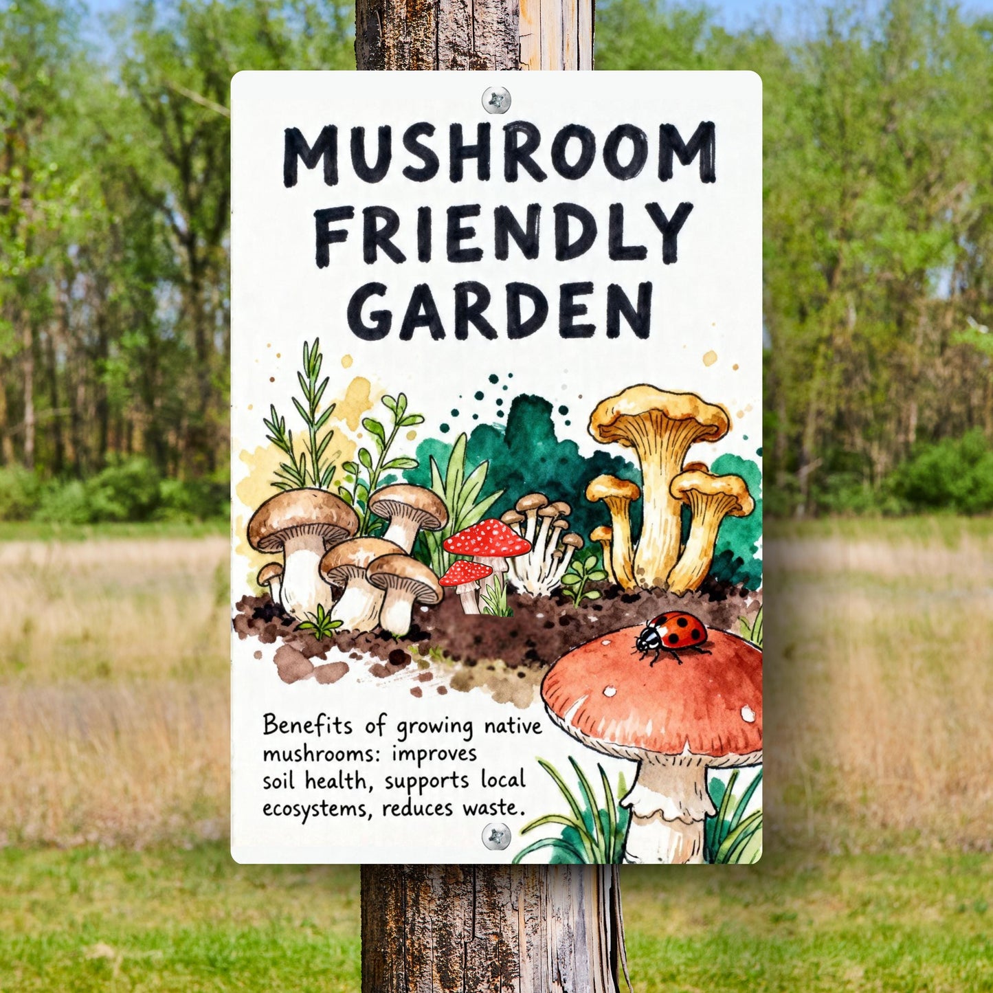 Mushroom Friendly Garden Outdoor Sign