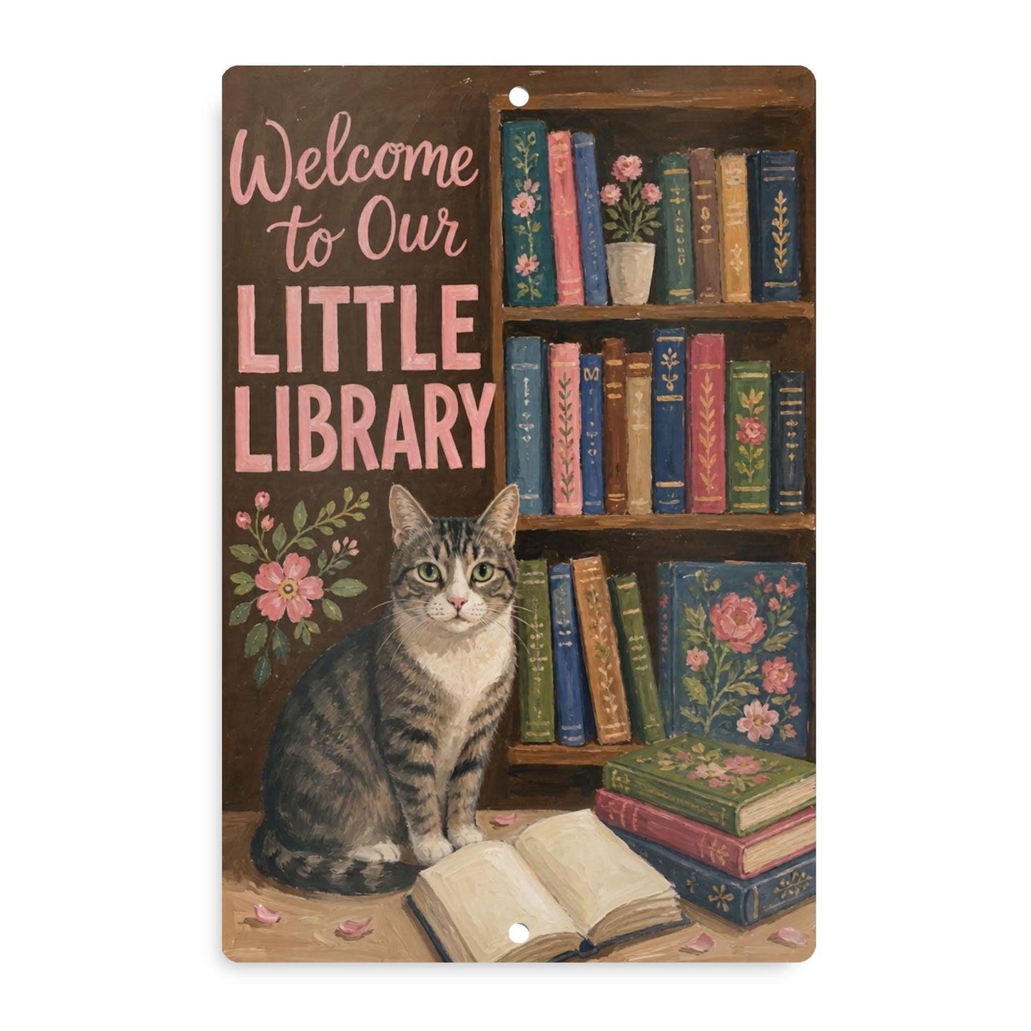 Tabby Cat Outdoor Library Sign