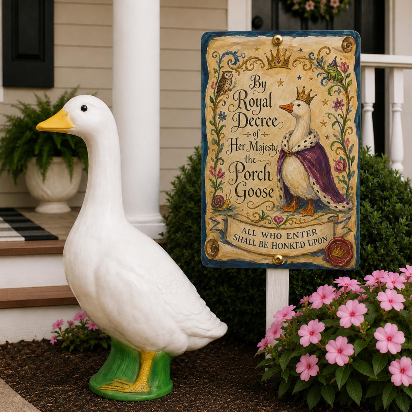 Medieval Porch Goose Metal Sign