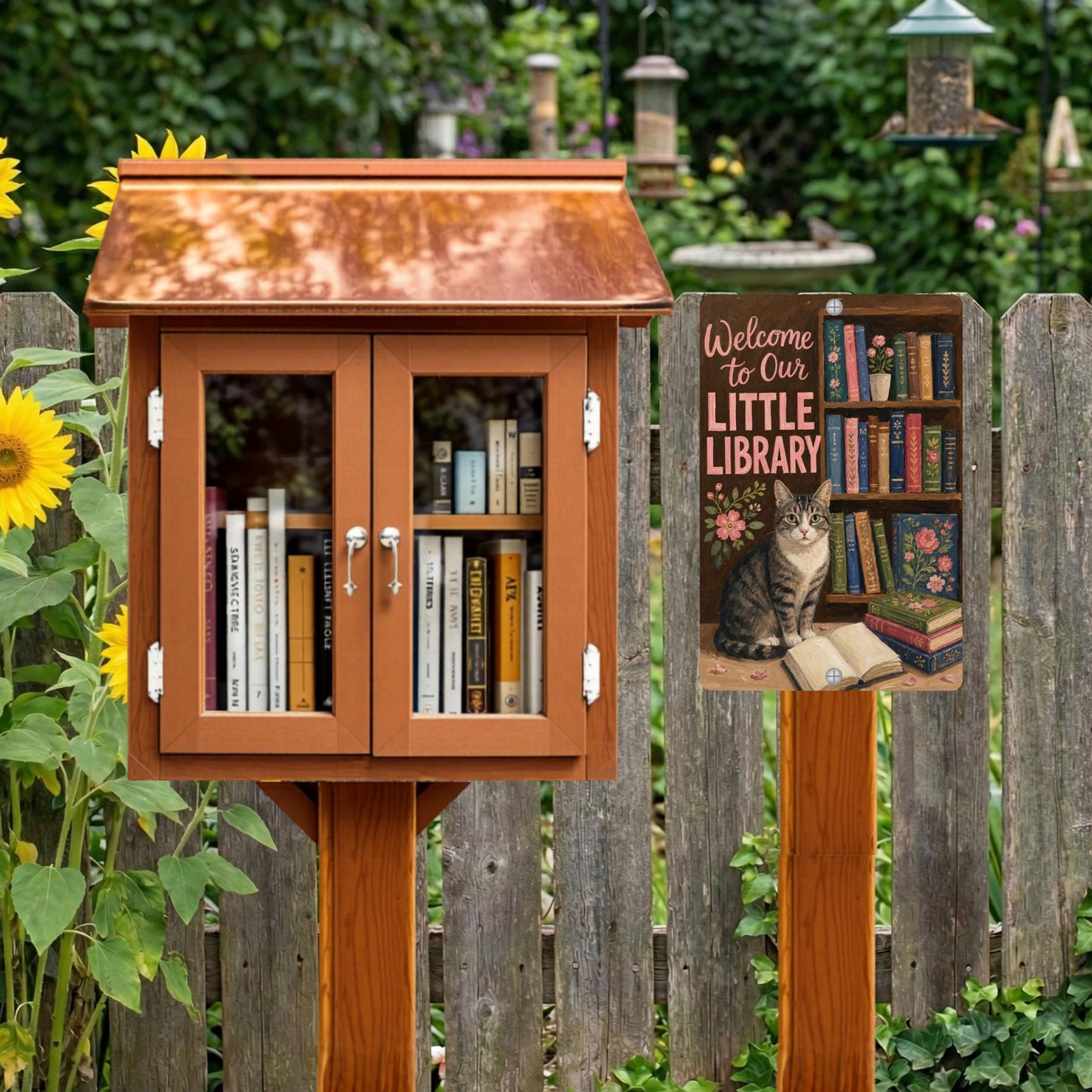 Tabby Cat Outdoor Library Sign