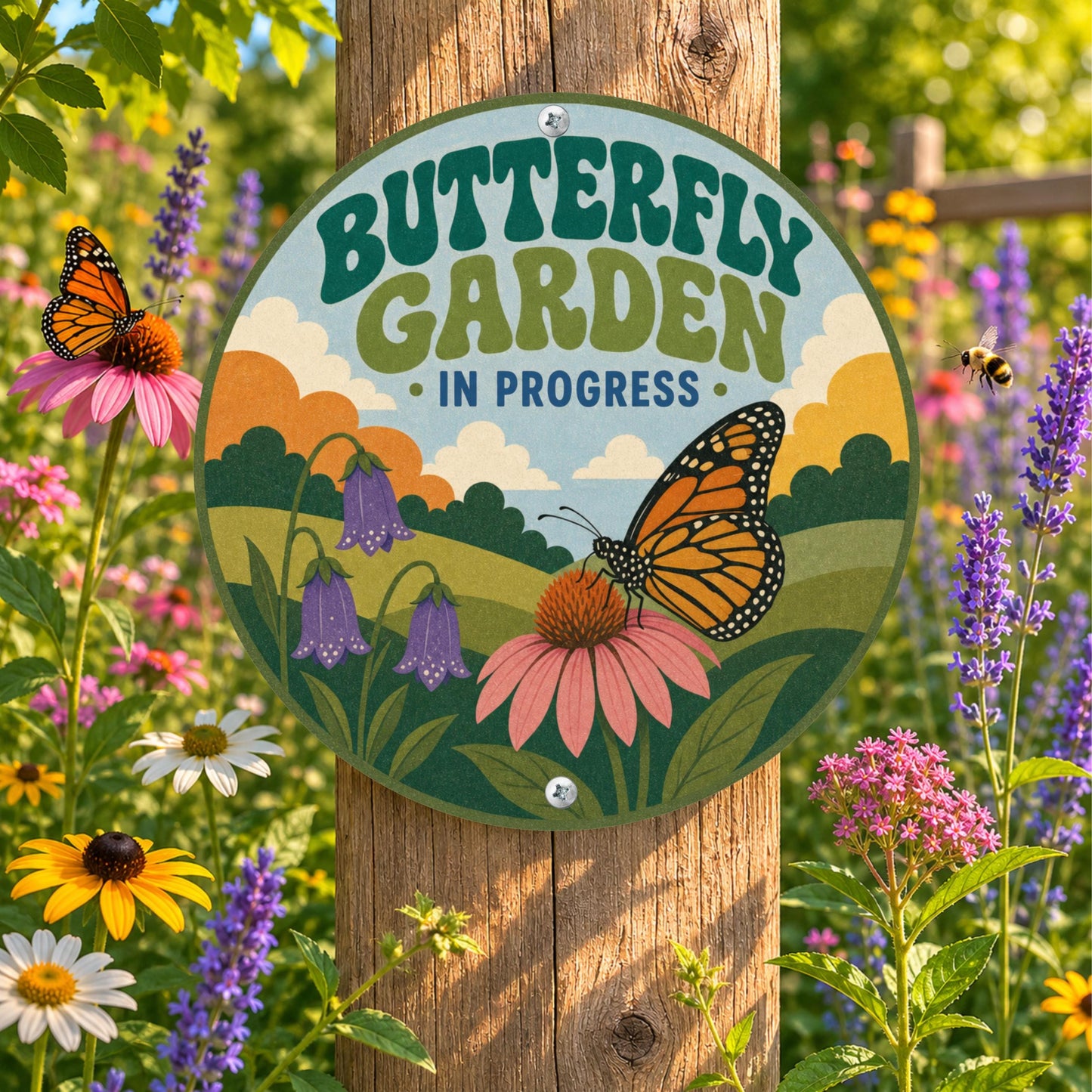 Pollinator Garden Round Metal Sign