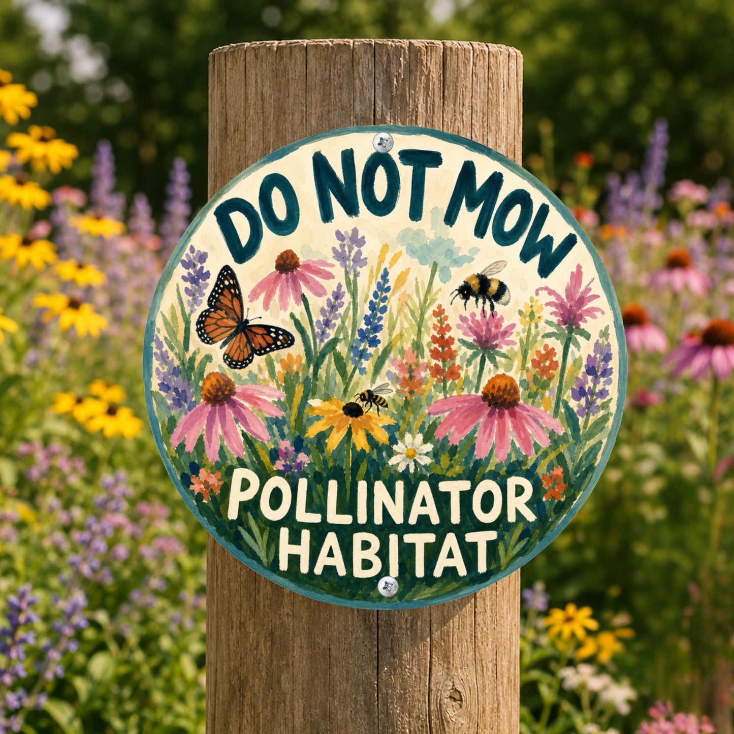 Do Not Mow Round Sign - Outdoor Rated Metal Yard Decor - Gift for Gardener