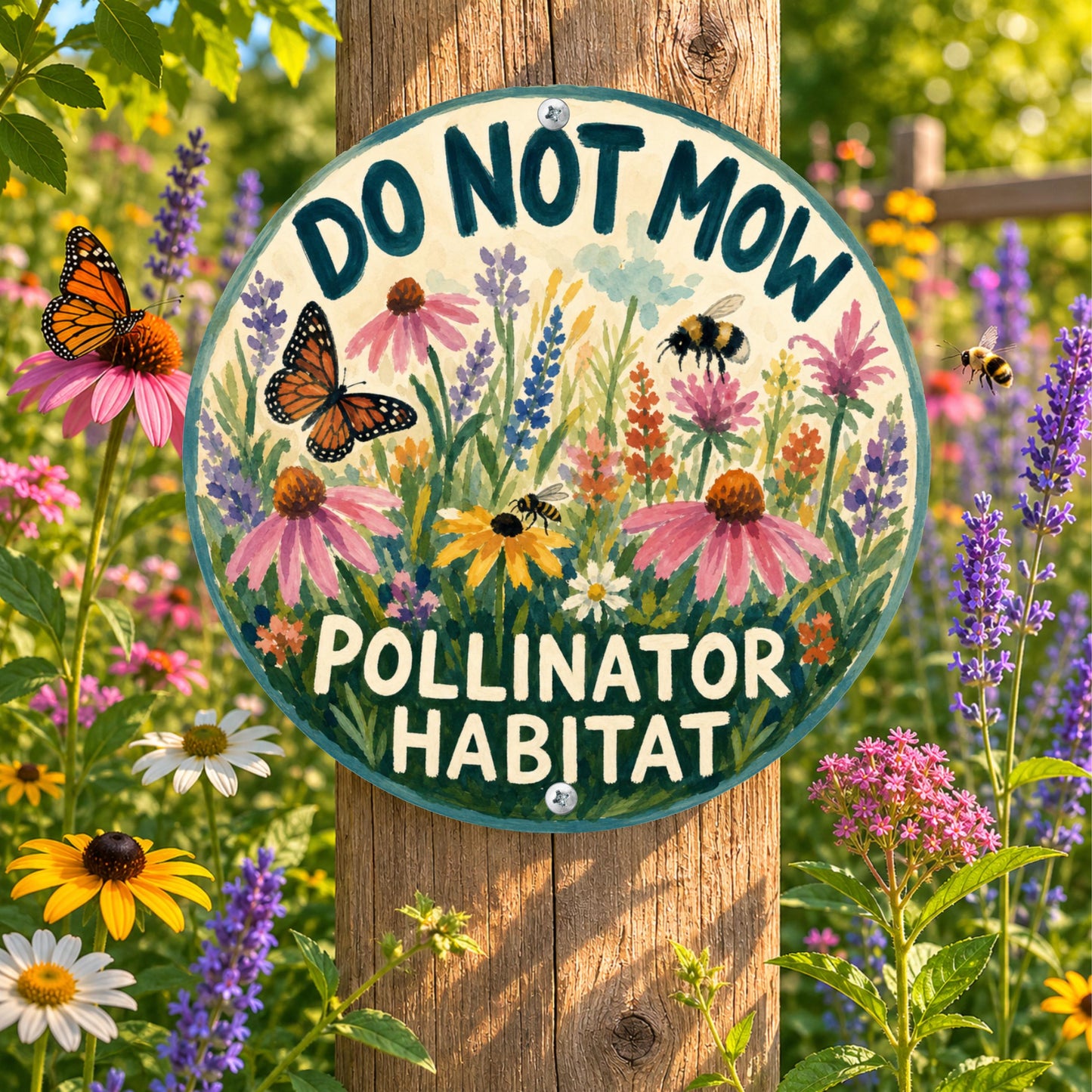 Do Not Mow Round Sign - Outdoor Rated Metal Yard Decor - Gift for Gardener